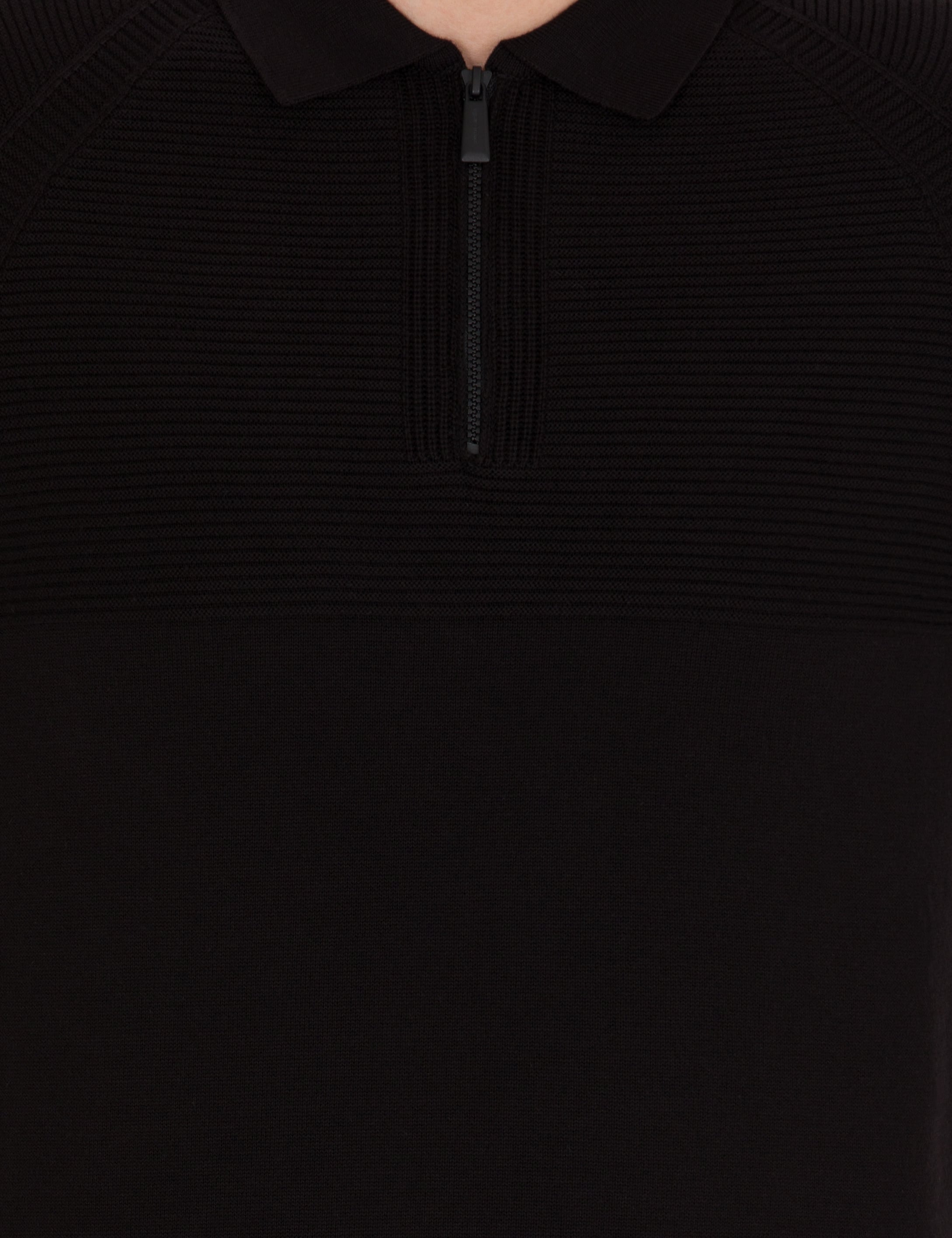 Siyah Slim Fit Fermuarlı Polo Yaka Triko Kazak - Image 6