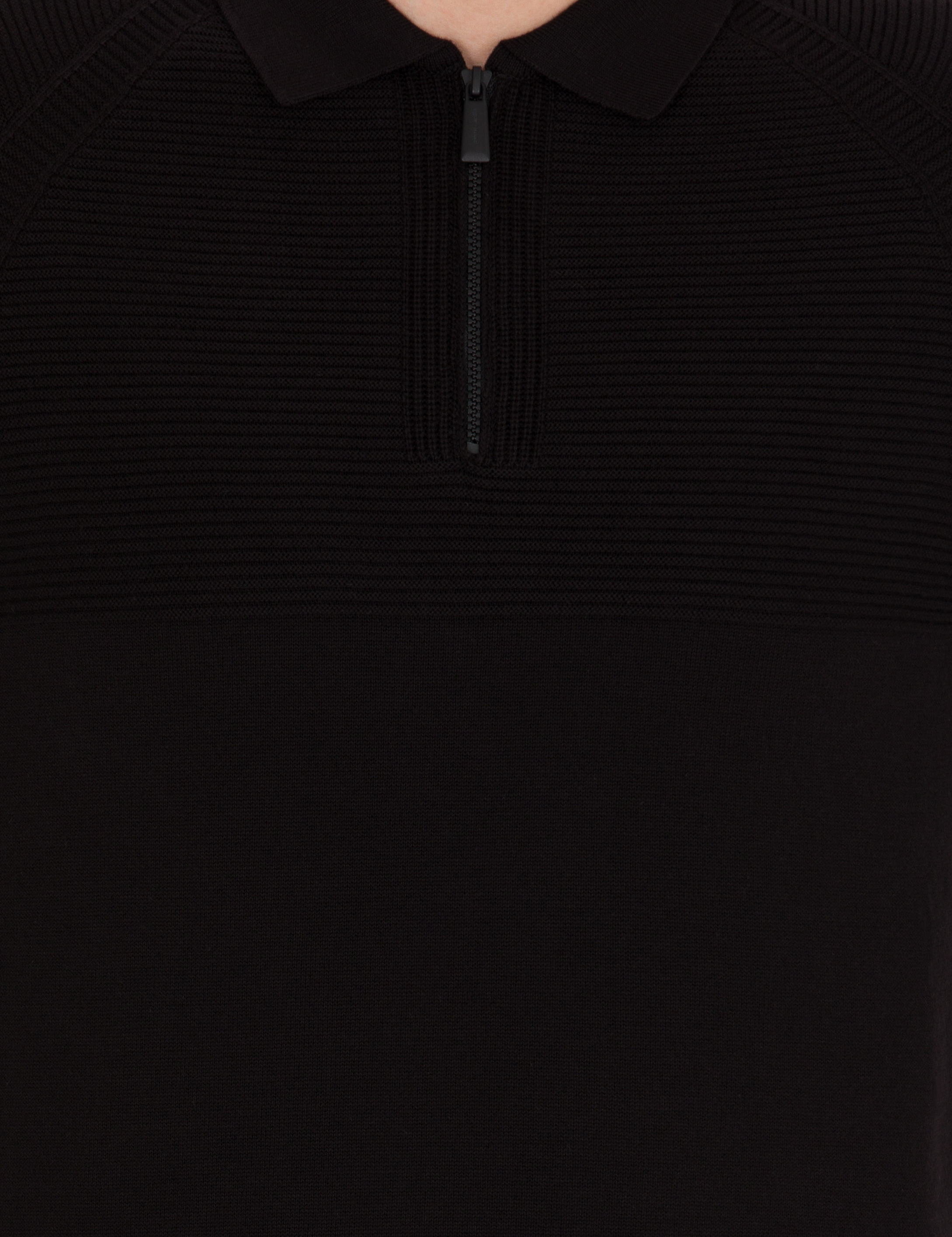 Siyah Slim Fit Fermuarlı Polo Yaka Triko Kazak