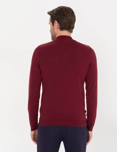 Bordo Slim Fit Yarım Balıkçı Yaka Triko Kazak