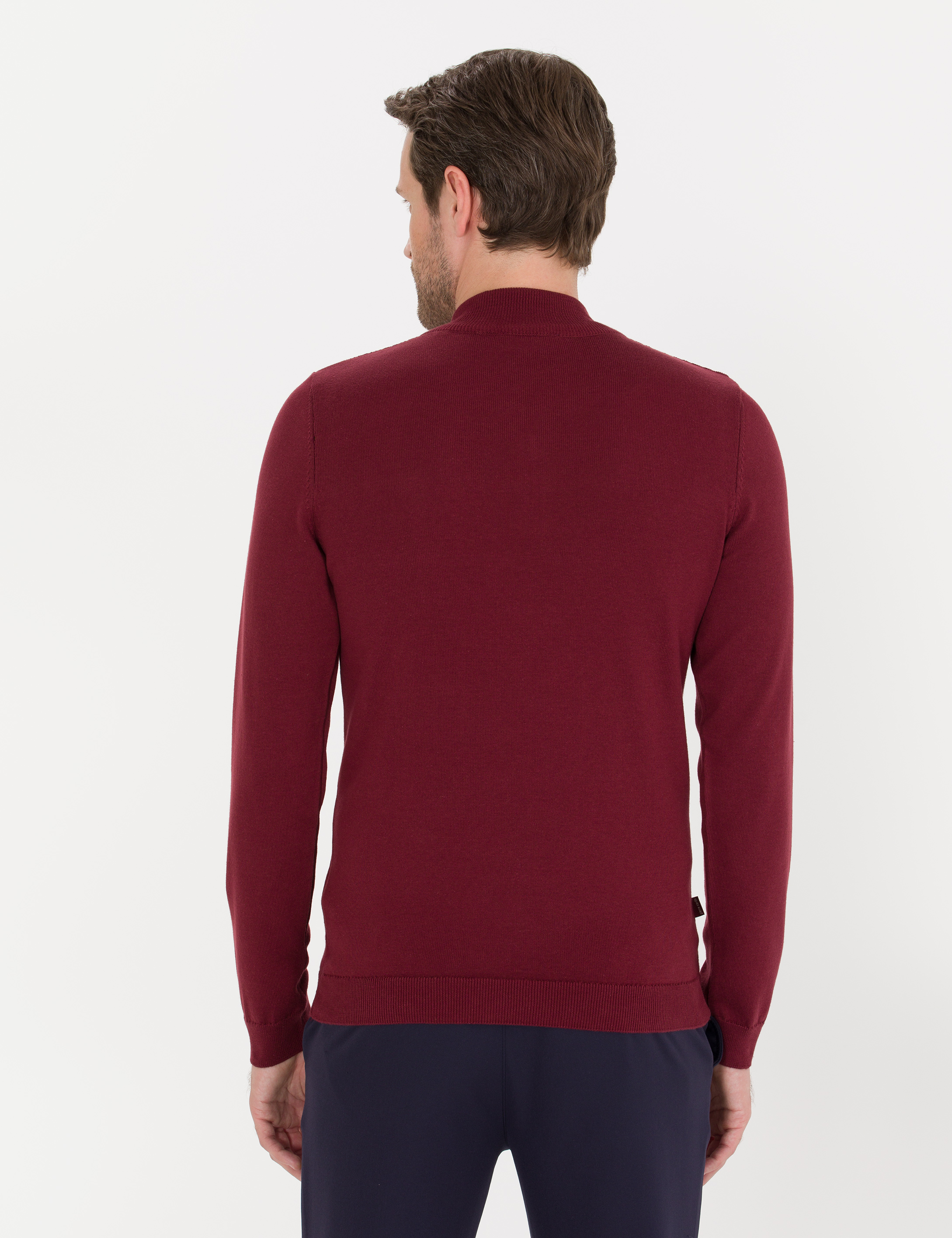 Bordo Slim Fit Yarım Balıkçı Yaka Triko Kazak - Image 5