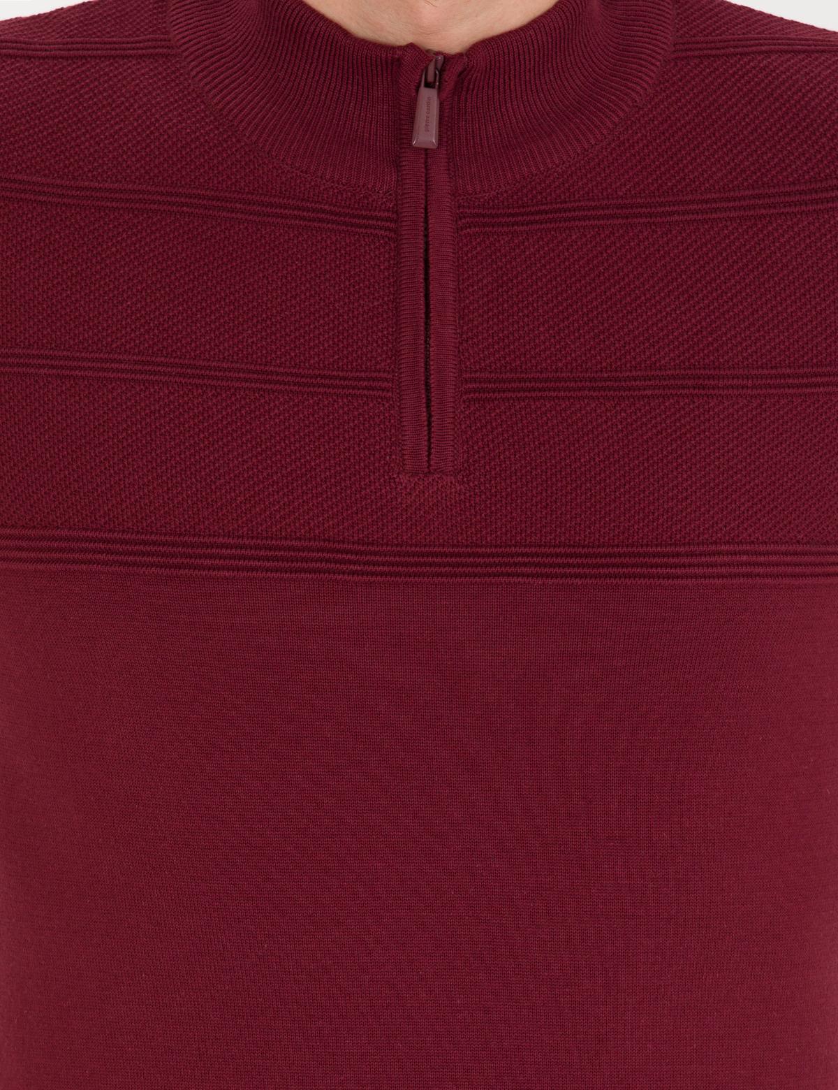 Bordo Slim Fit Yarım Balıkçı Yaka Triko Kazak - 50261367038