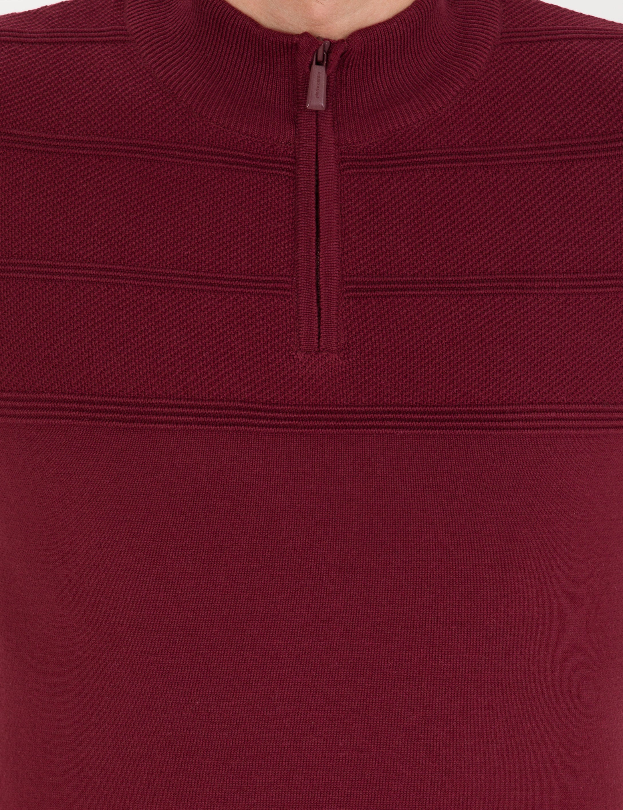 Bordo Slim Fit Yarım Balıkçı Yaka Triko Kazak - Image 6