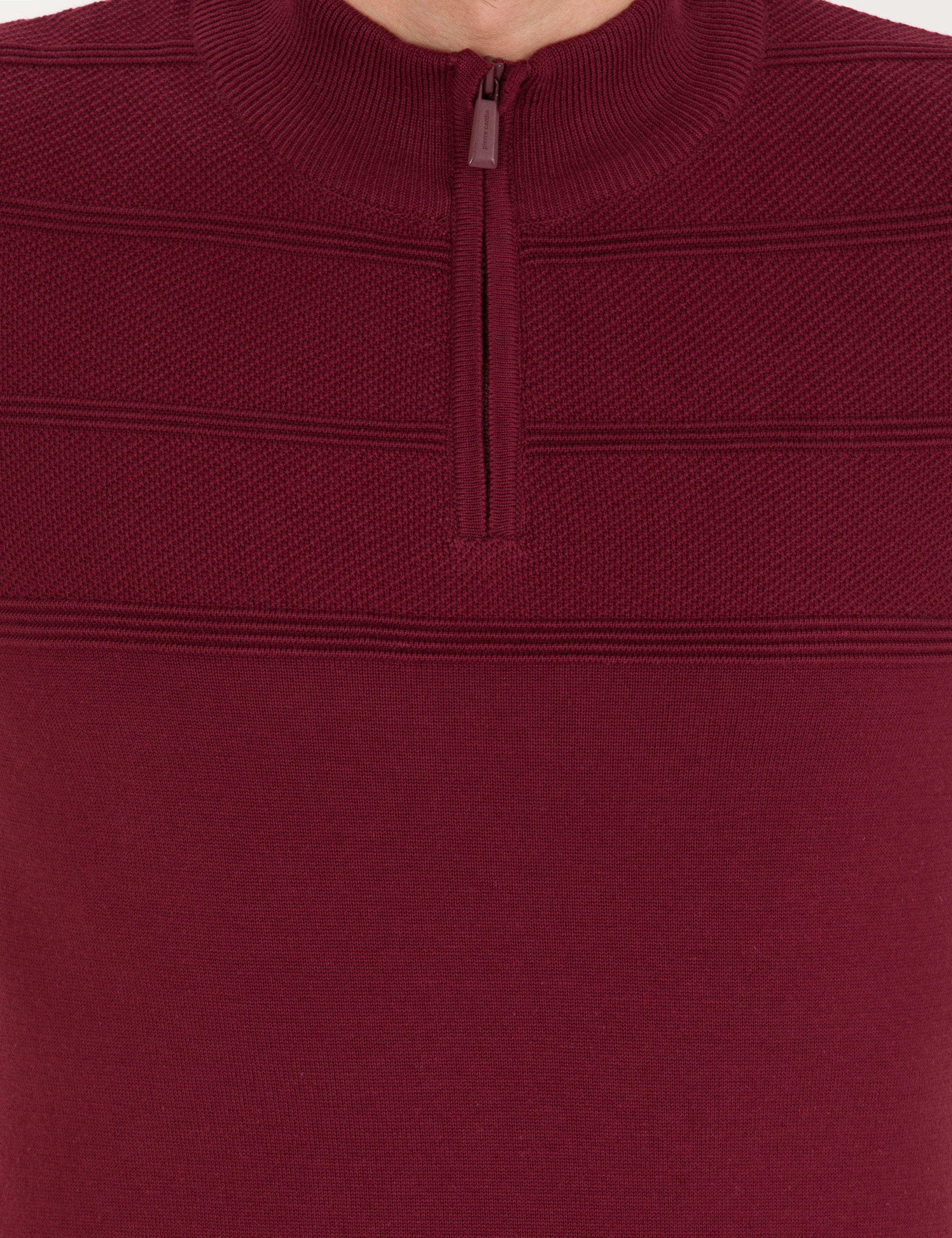 Bordo Slim Fit Yarım Balıkçı Yaka Triko Kazak