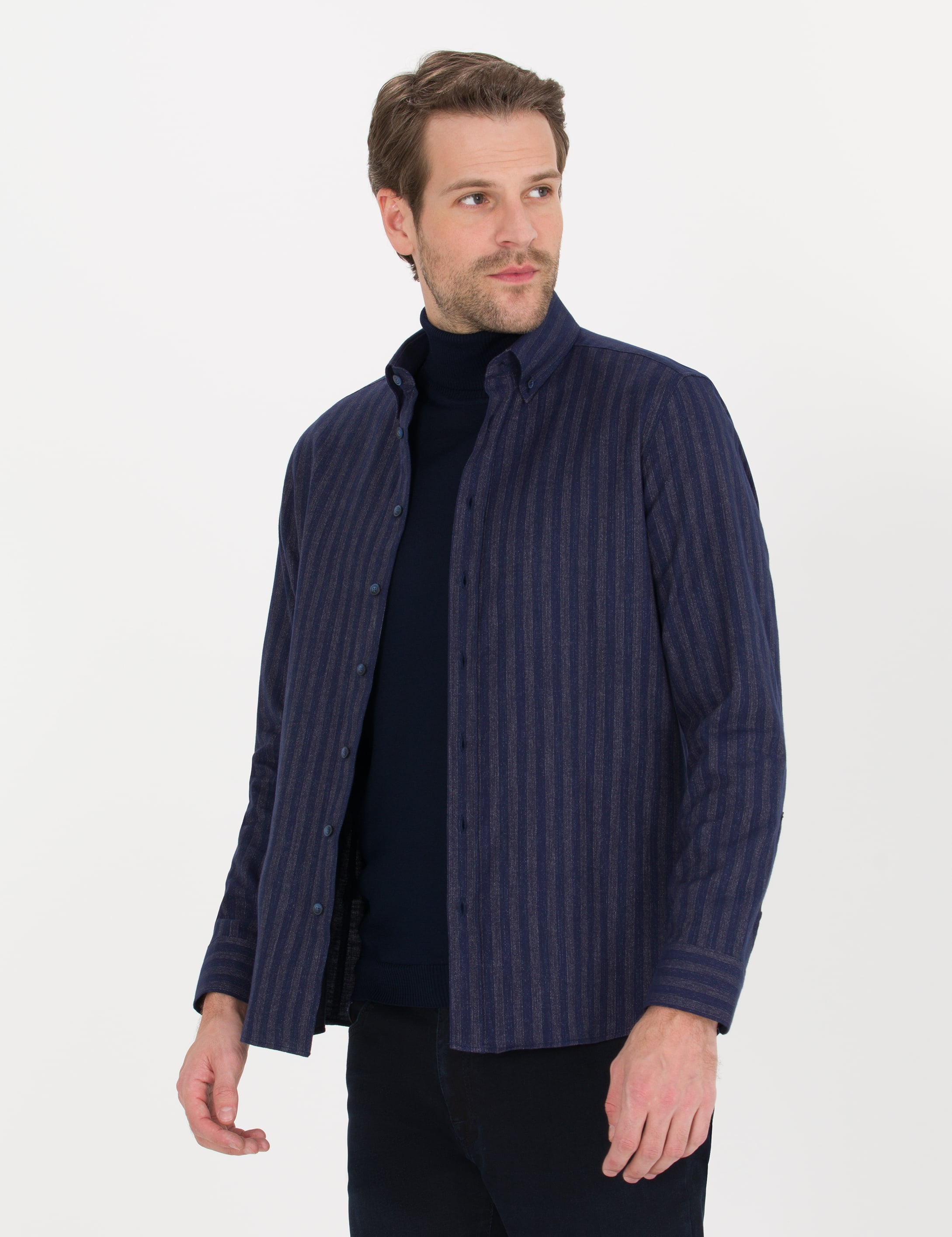 Pierre Cardin Lacivert Slim Fit Uzun Kollu Gömlek görsel 3