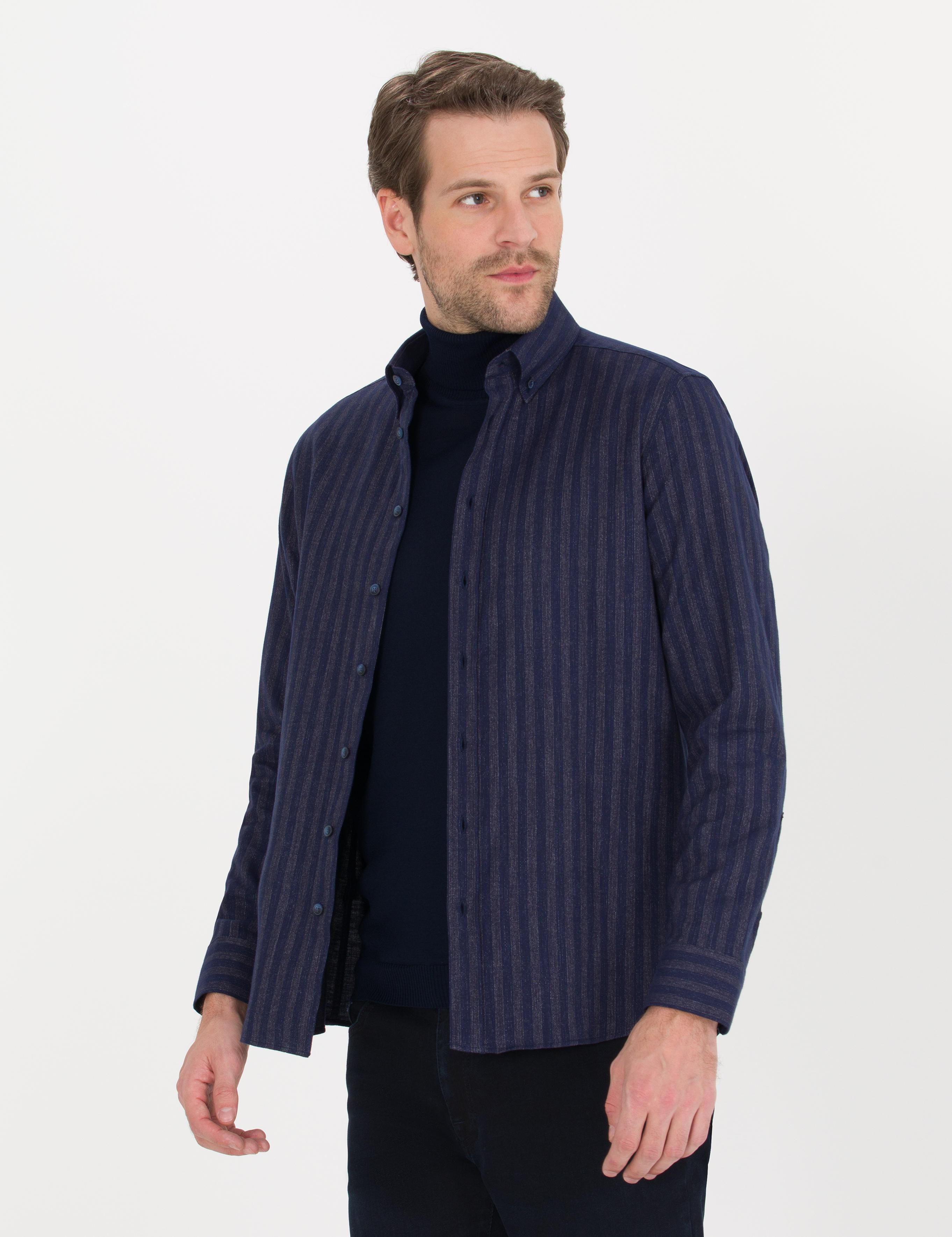 Lacivert Slim Fit Uzun Kollu Gömlek