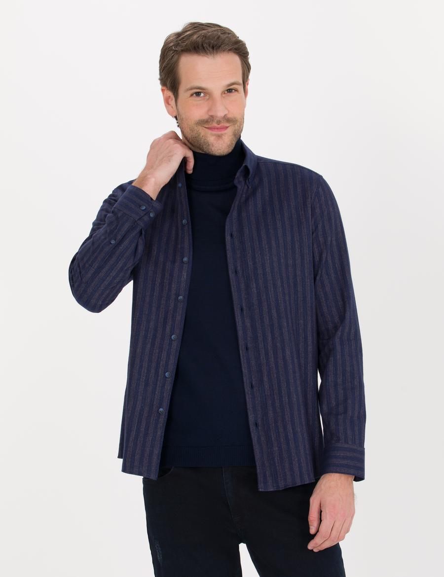 Lacivert Slim Fit Uzun Kollu Gömlek