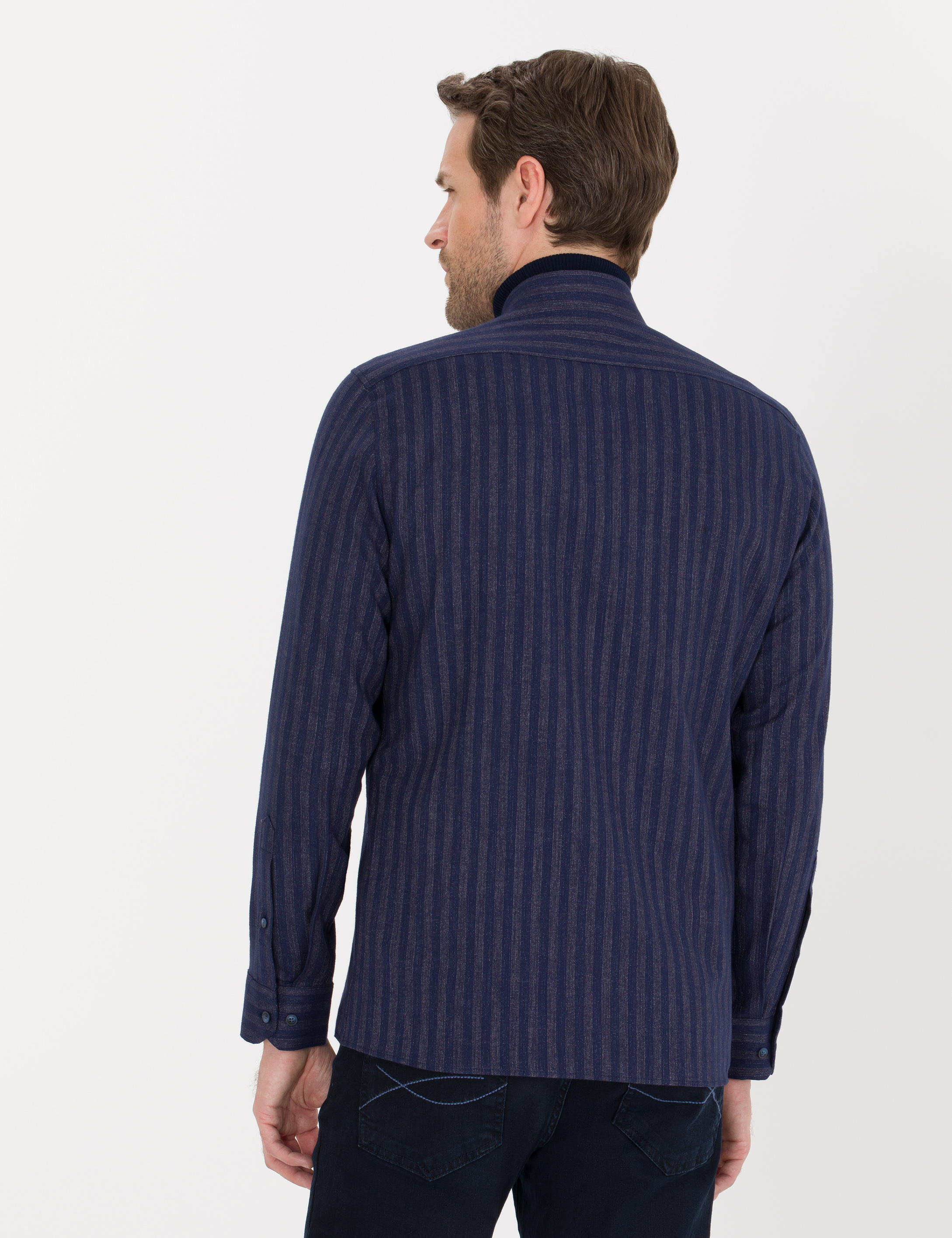 Pierre Cardin Lacivert Slim Fit Uzun Kollu Gömlek görsel 5