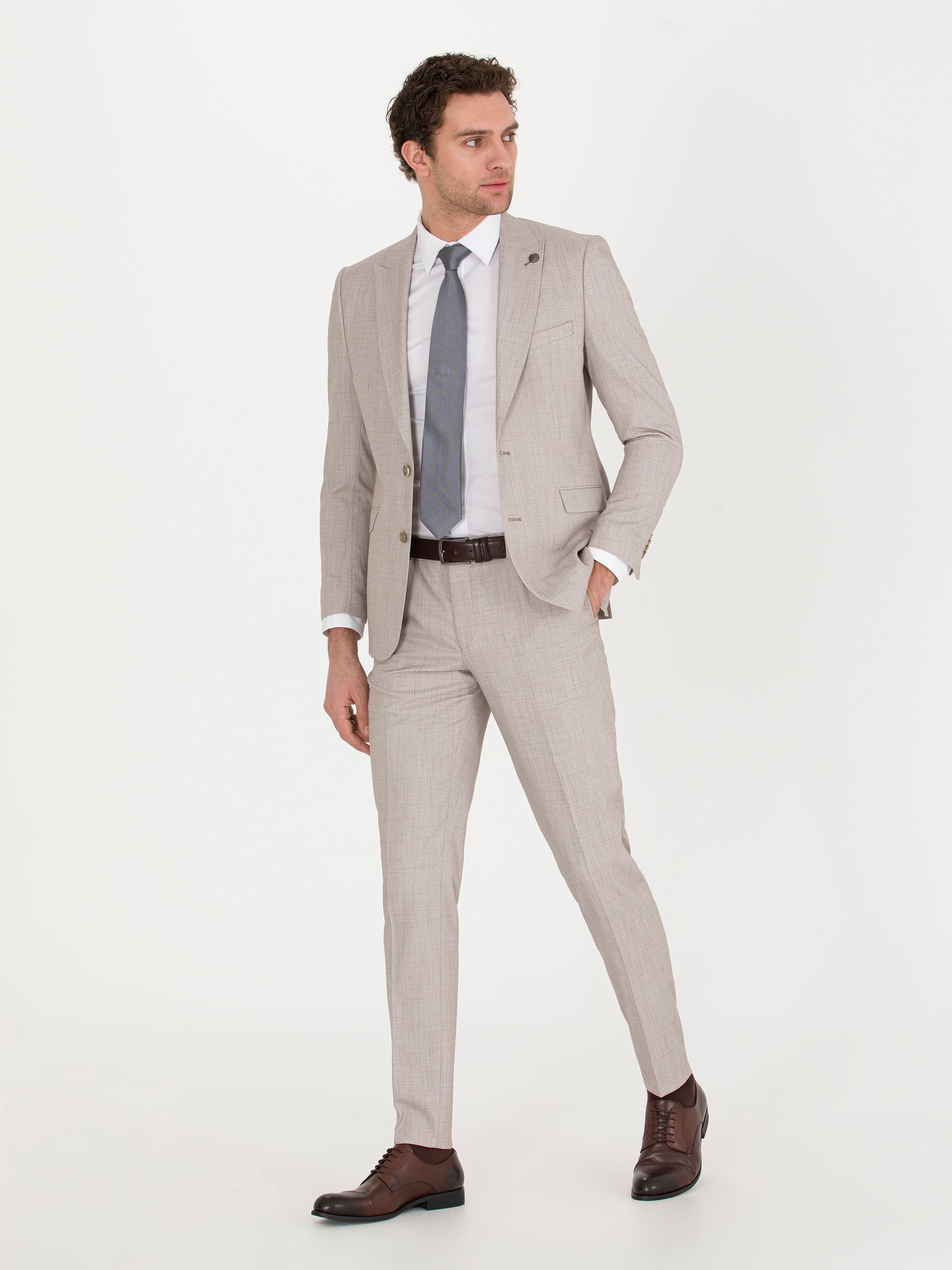 Açık Kahverengi Ekstra Slim Fit Takım Elbise