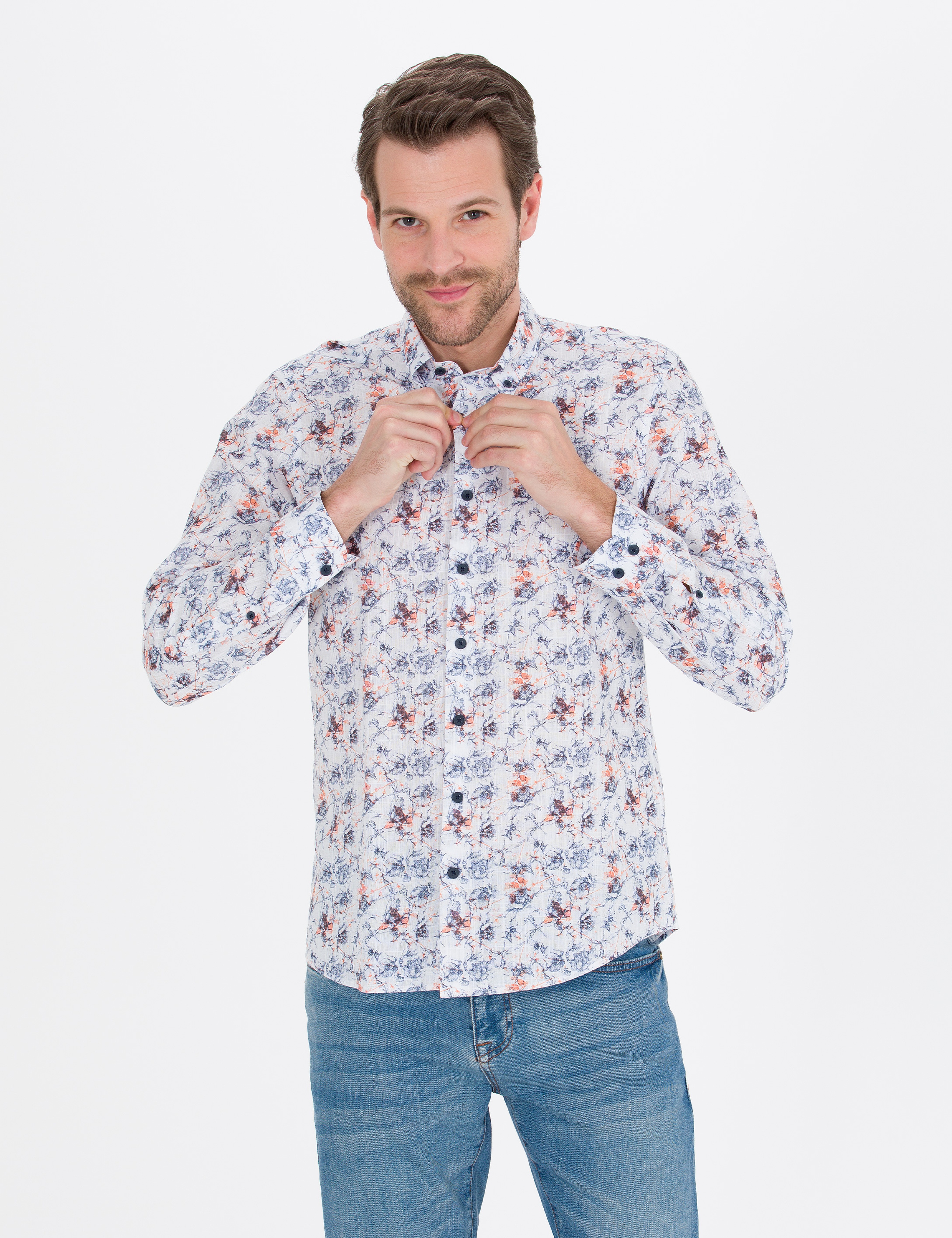 Lacivert Slim Fit Uzun Kollu Gömlek - Image 1