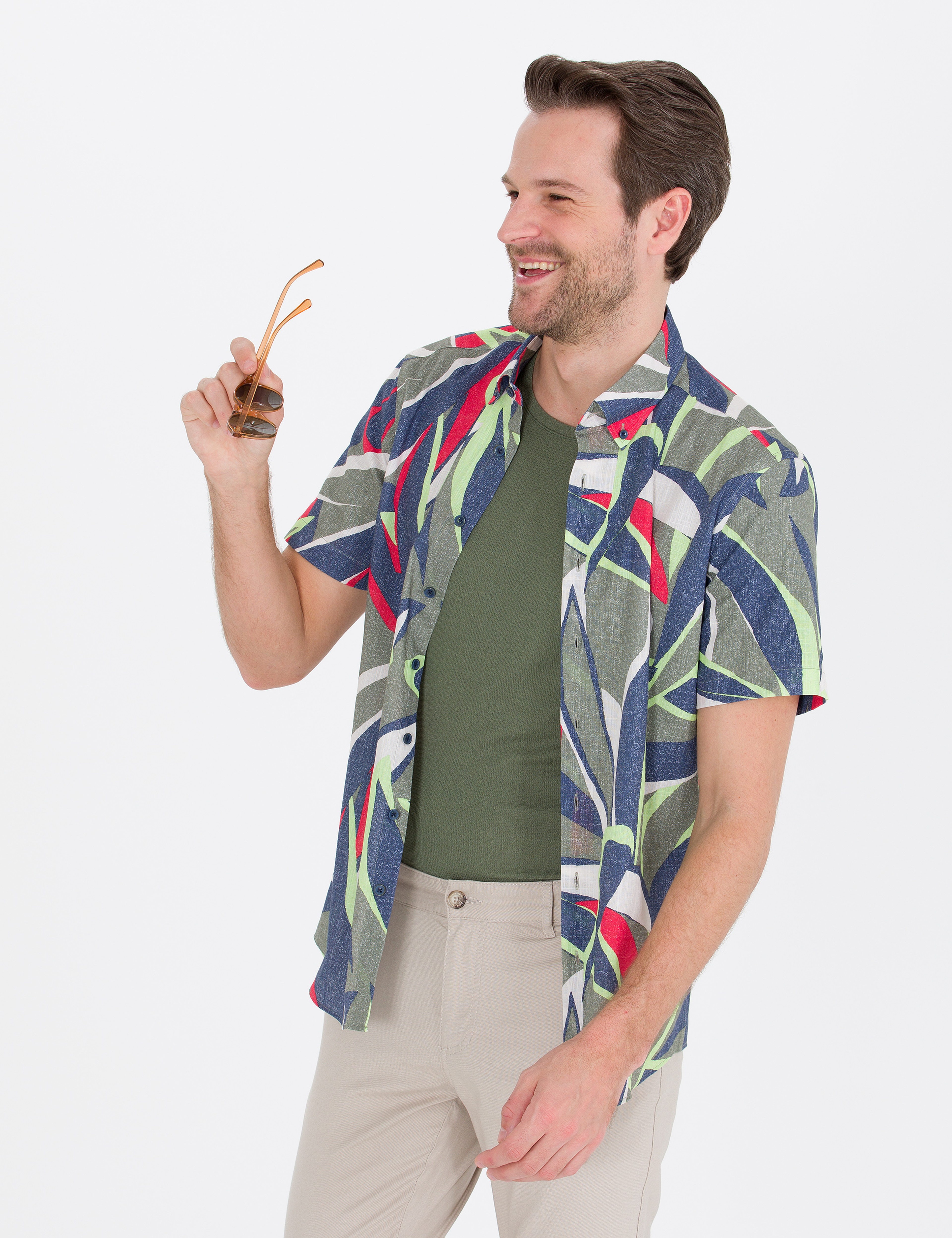 Haki Regular Fit Kısa Kollu Gömlek - Image 3