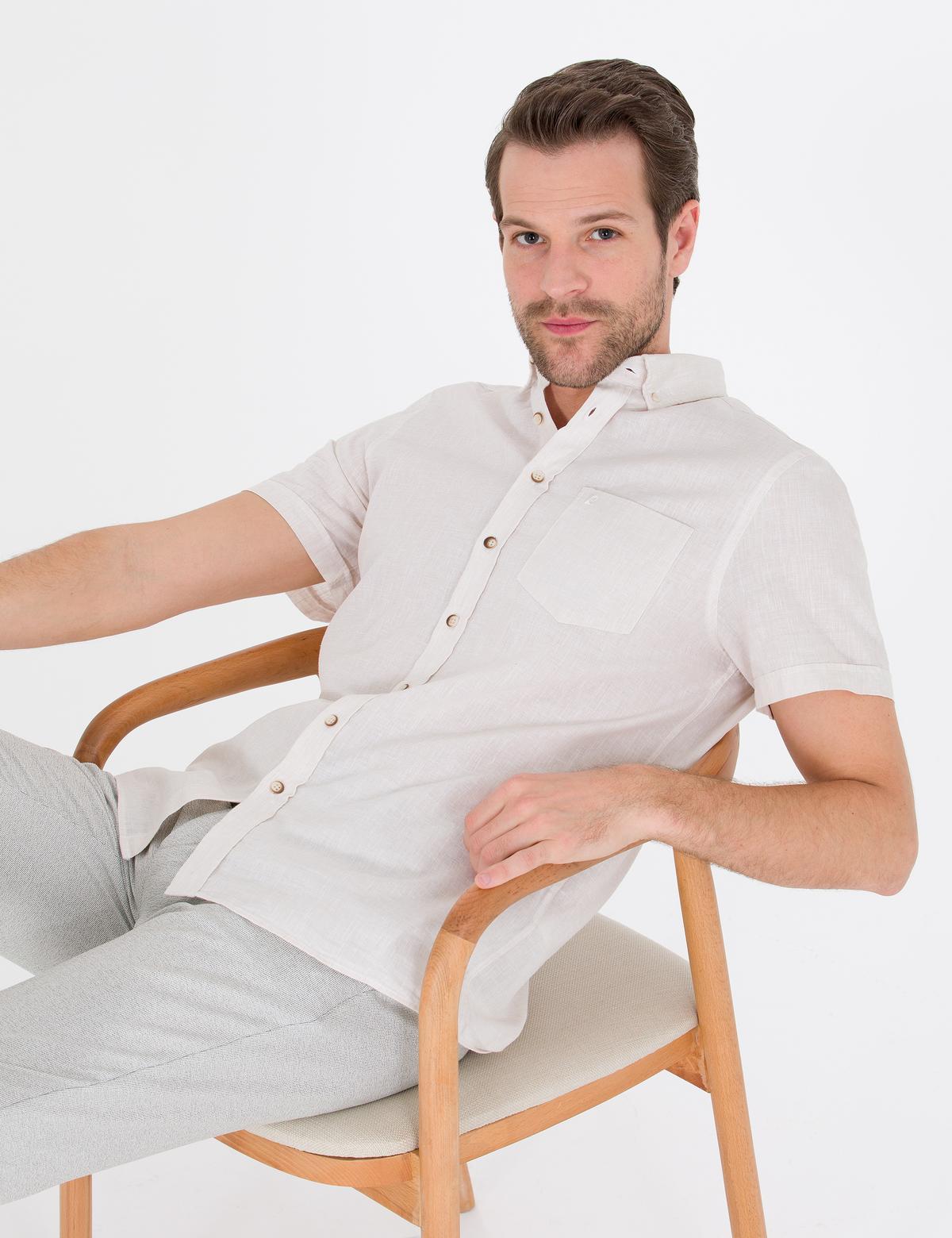 Bej Regular Fit Kısa Kollu Gömlek - 50265118042