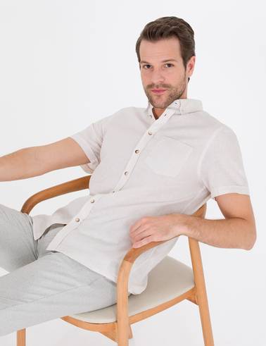 Bej Regular Fit Kısa Kollu Gömlek