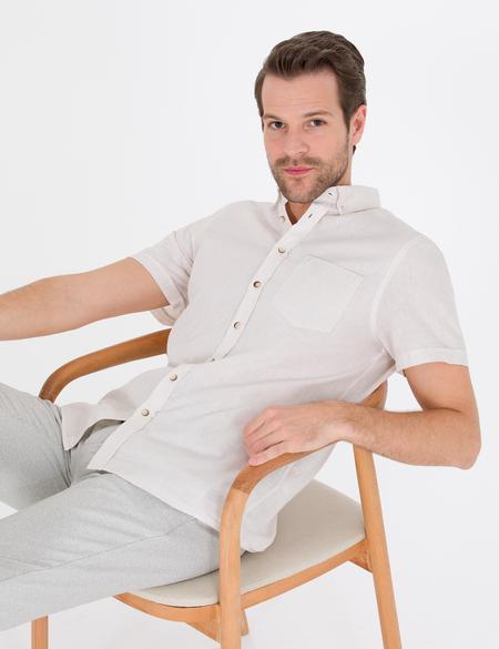 Bej Regular Fit Kısa Kollu Gömlek - 50265118042