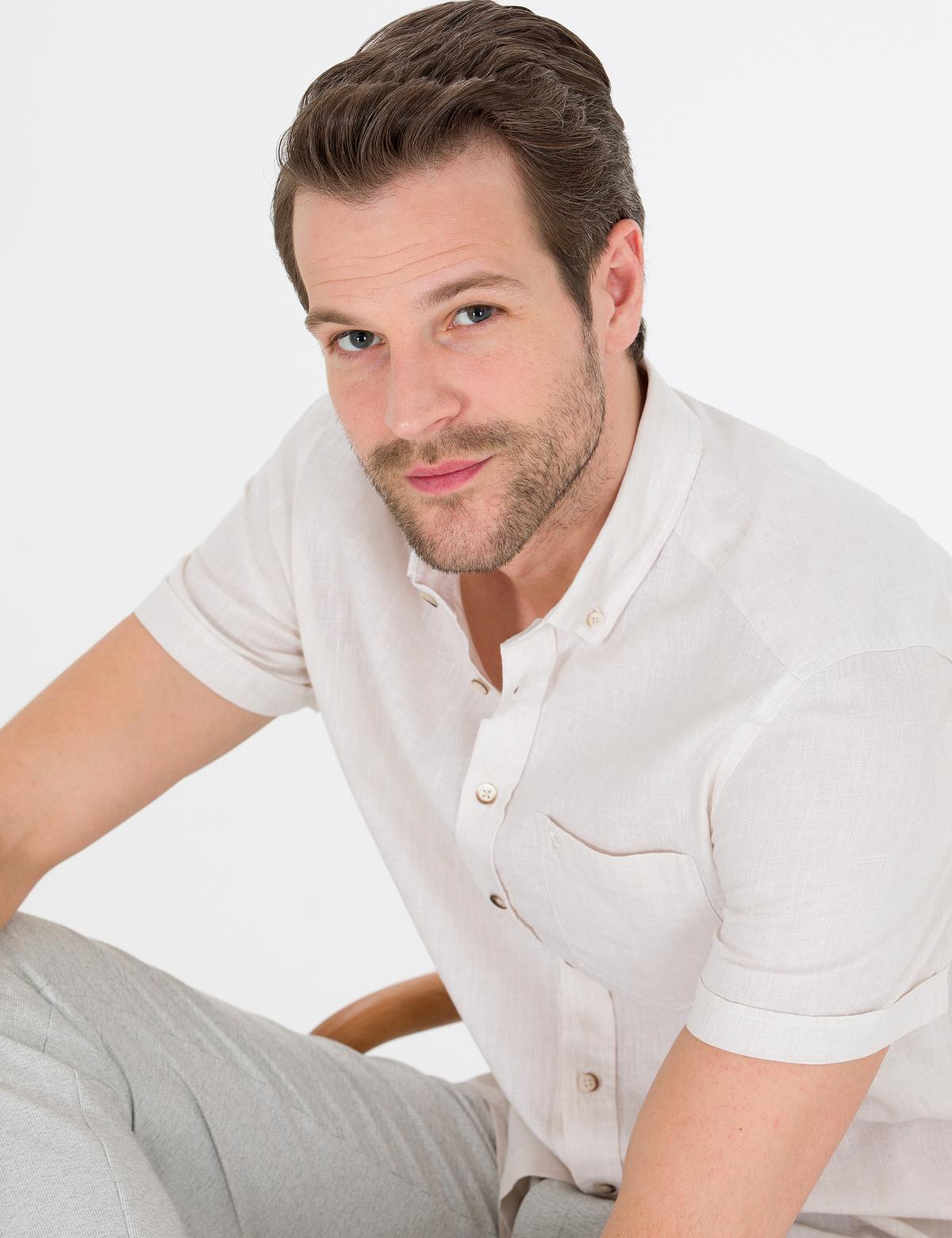 Bej Regular Fit Kısa Kollu Gömlek - 50265118042