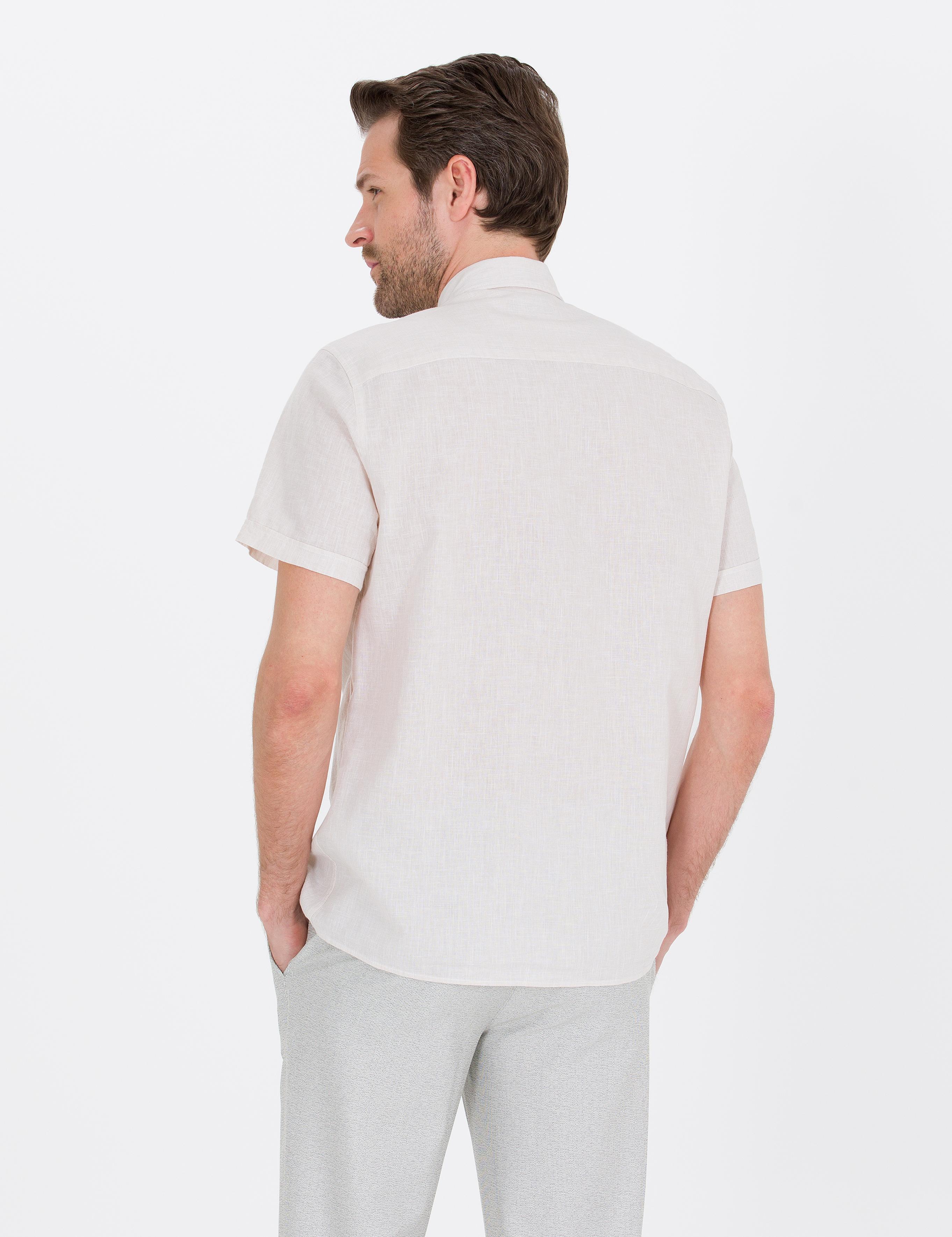 Bej Regular Fit Kısa Kollu Gömlek