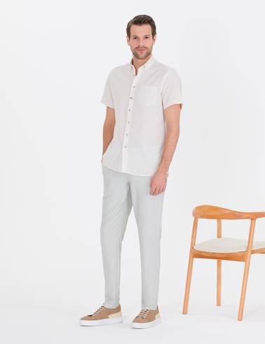 Bej Regular Fit Kısa Kollu Gömlek