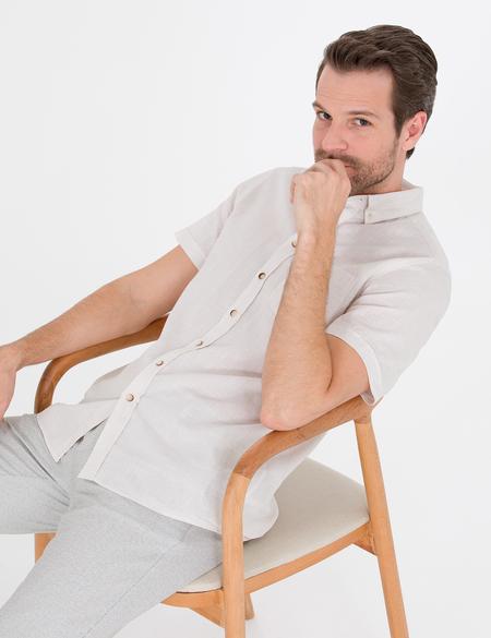 Bej Regular Fit Kısa Kollu Gömlek - 50265118042