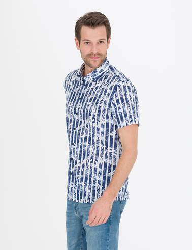 Lacivert Regular Fit Kısa Kollu Gömlek