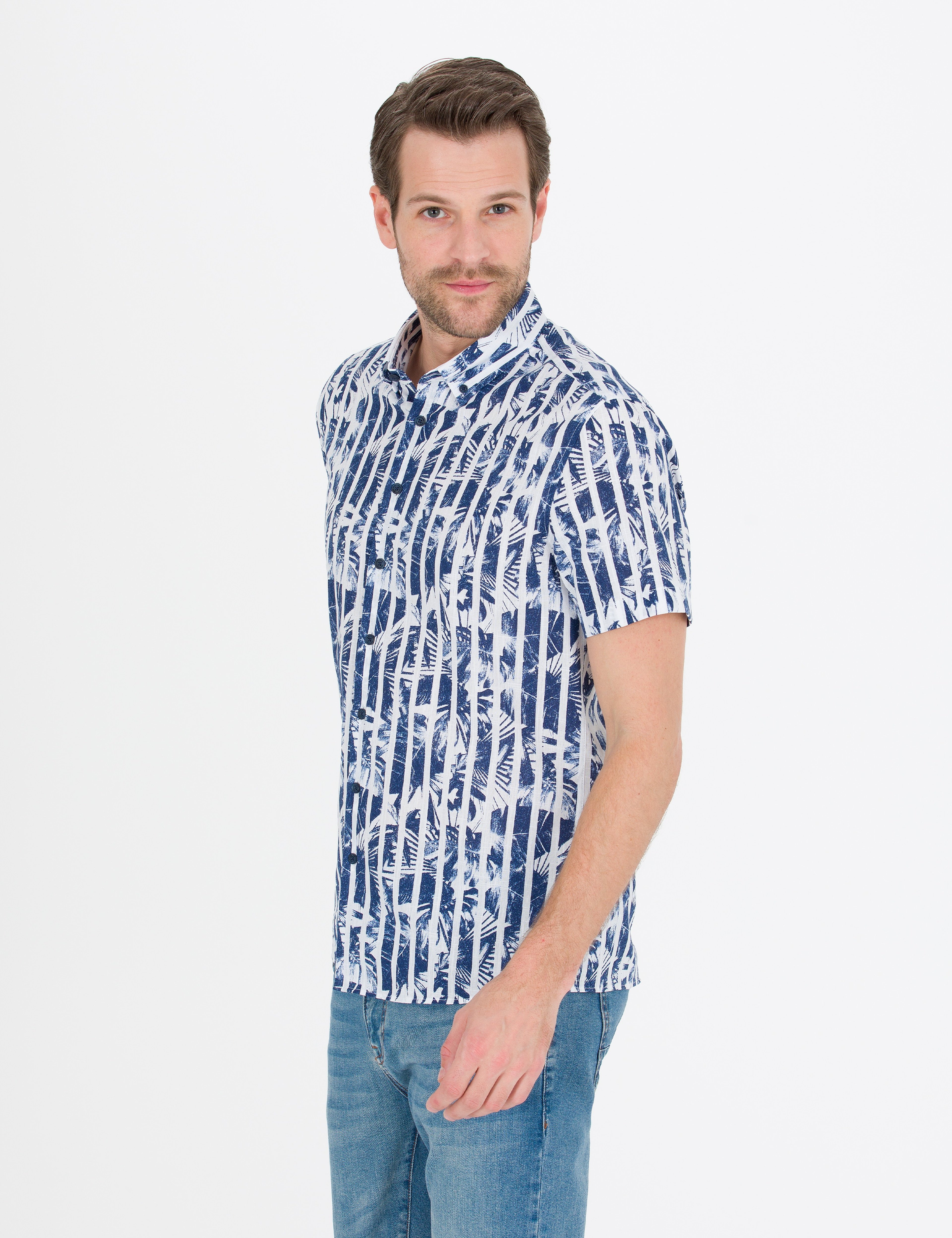 Lacivert Regular Fit Kısa Kollu Gömlek