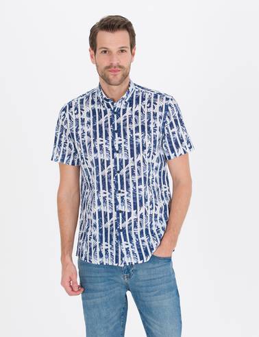 Lacivert Regular Fit Kısa Kollu Gömlek