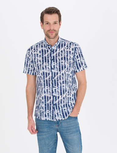 Lacivert Regular Fit Kısa Kollu Gömlek