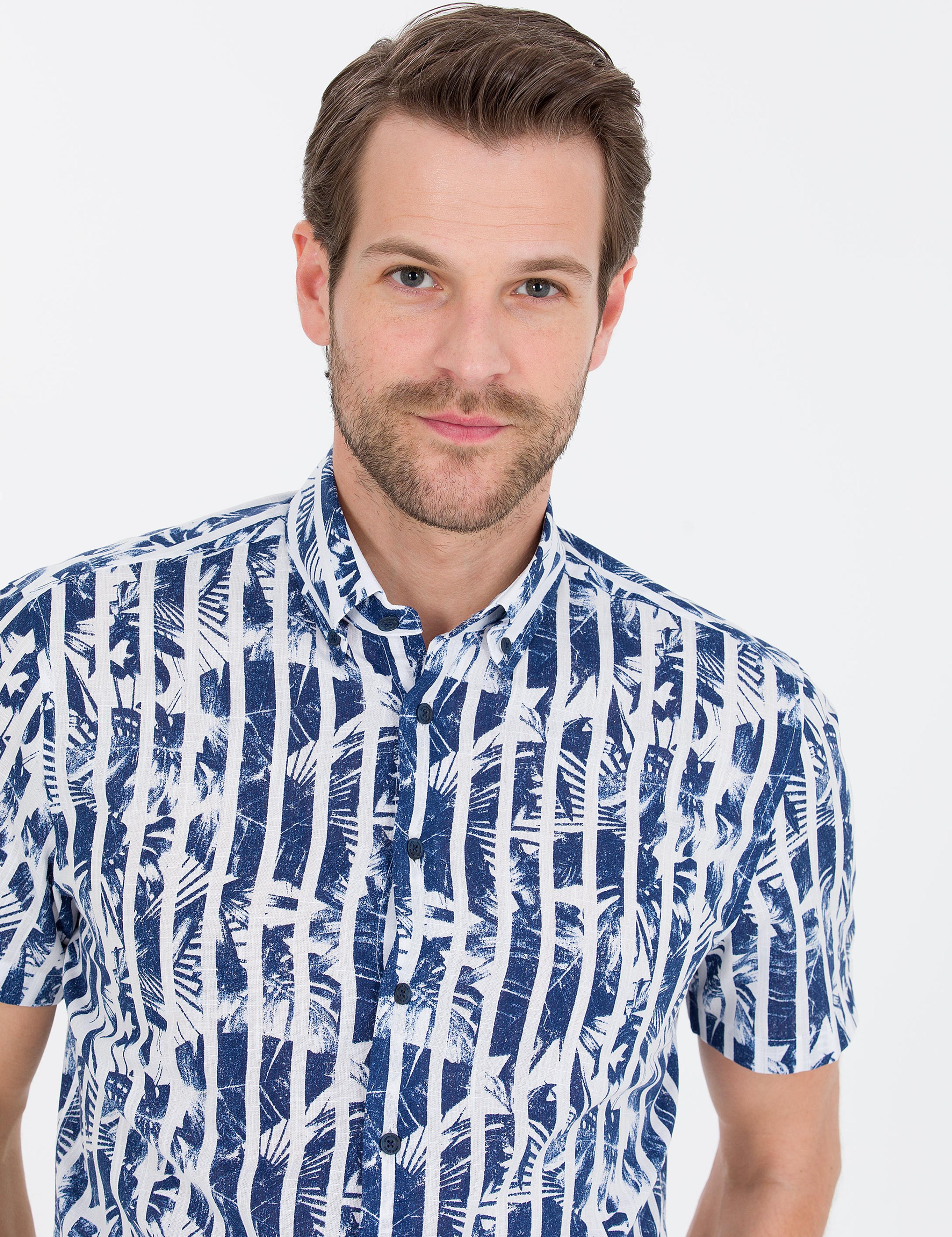 Lacivert Regular Fit Kısa Kollu Gömlek