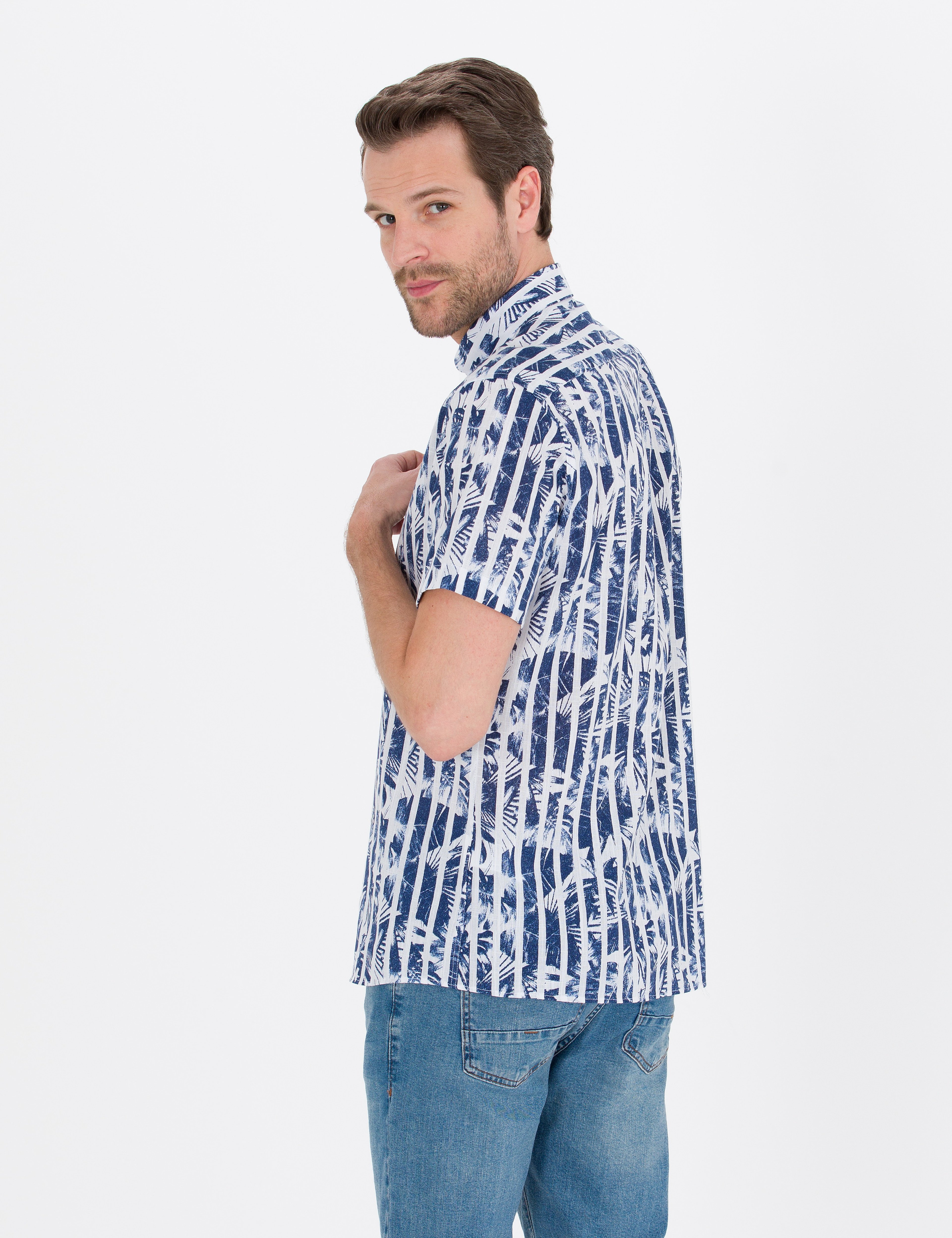 Lacivert Regular Fit Kısa Kollu Gömlek - Image 5