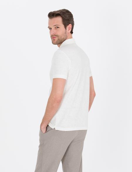 Ekru Slim Fit Fermuarlı Polo Yaka Tişört - 50265228019