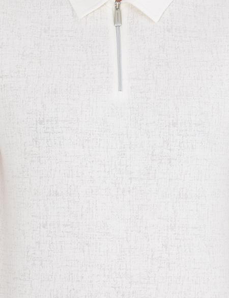 Ekru Slim Fit Fermuarlı Polo Yaka Tişört - 50265228019