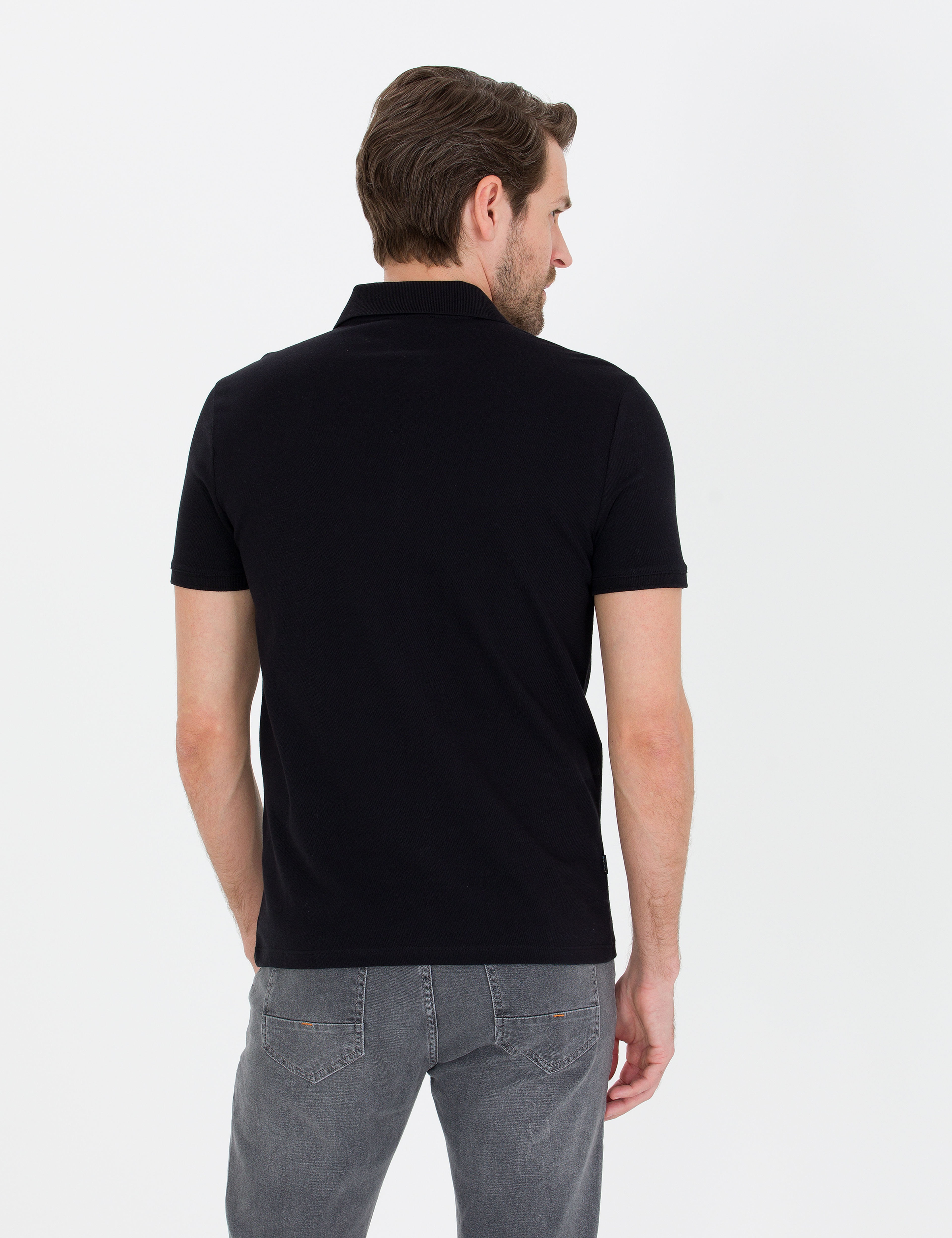 Siyah Slim Fit Baskılı Polo Yaka Tişört - Image 5