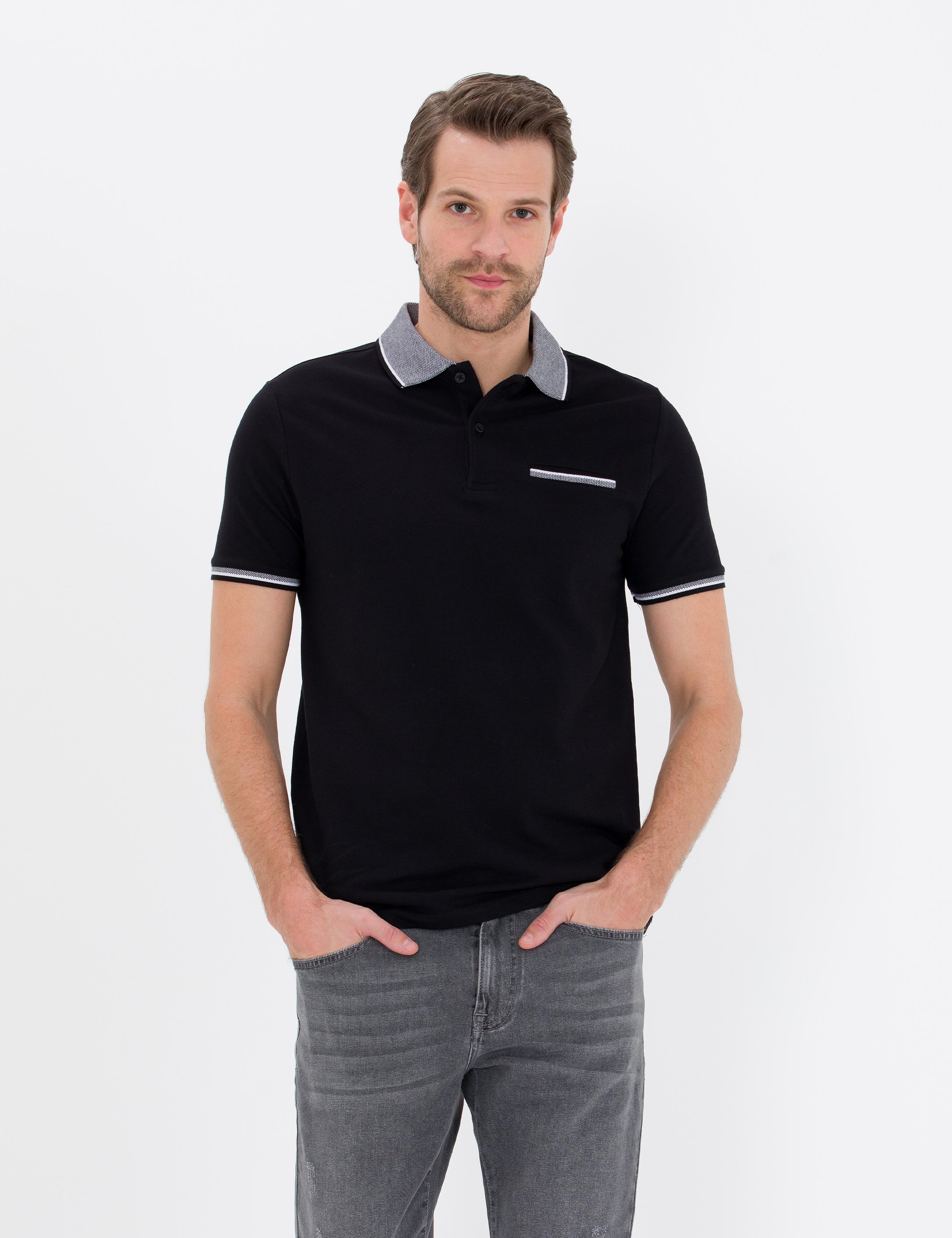 Siyah Regular Fit Polo Yaka Cepli Tişört
