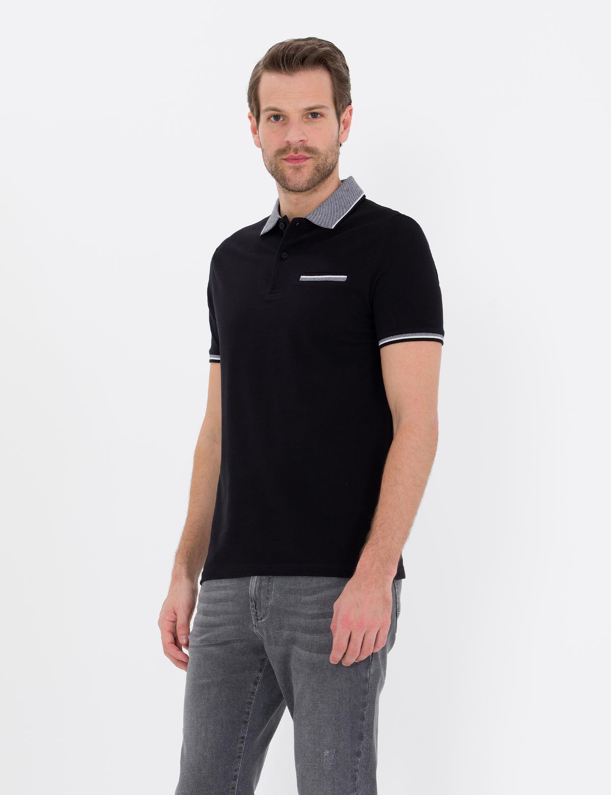 Siyah Regular Fit Polo Yaka Cepli Tişört