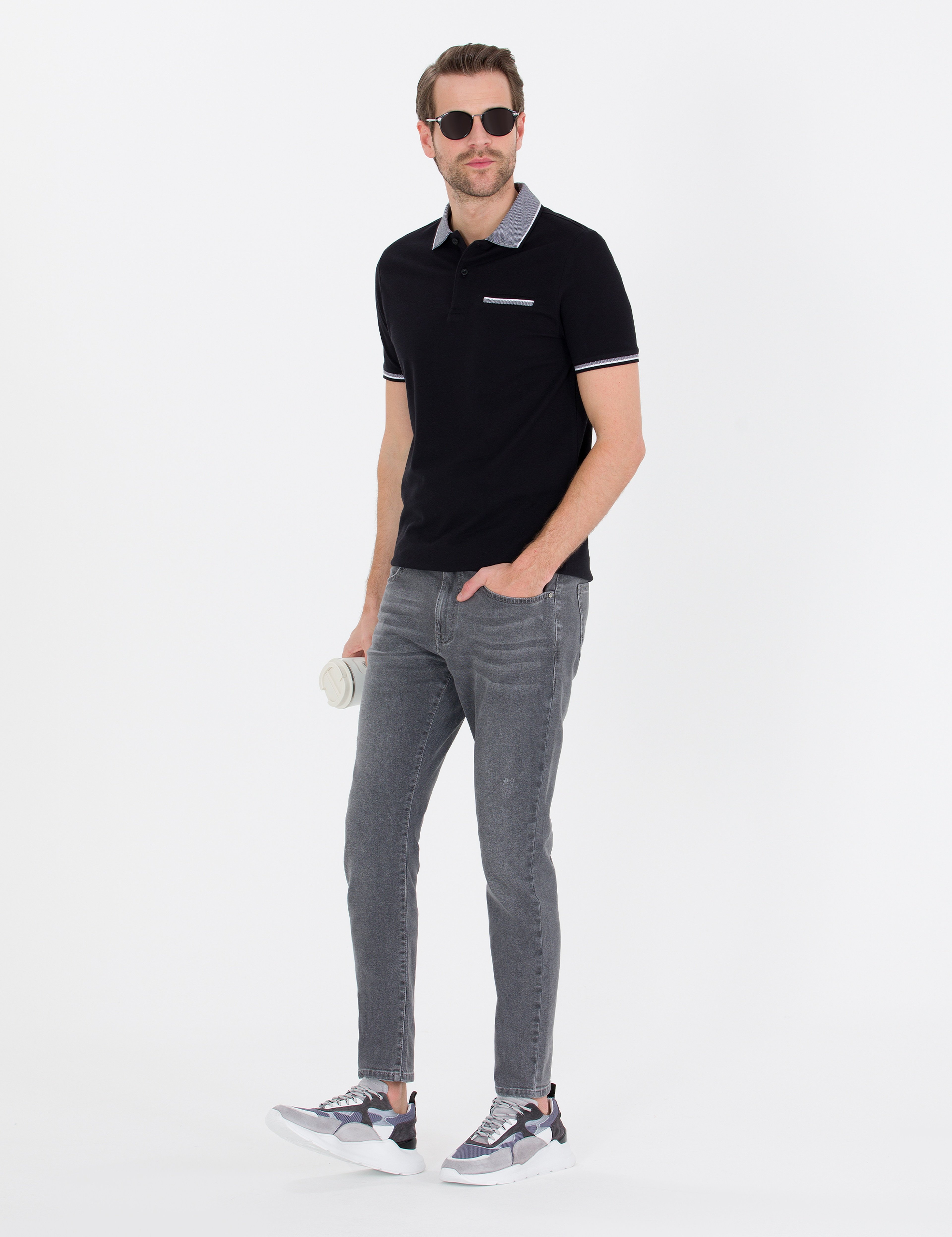 Siyah Regular Fit Polo Yaka Cepli Tişört - Image 4