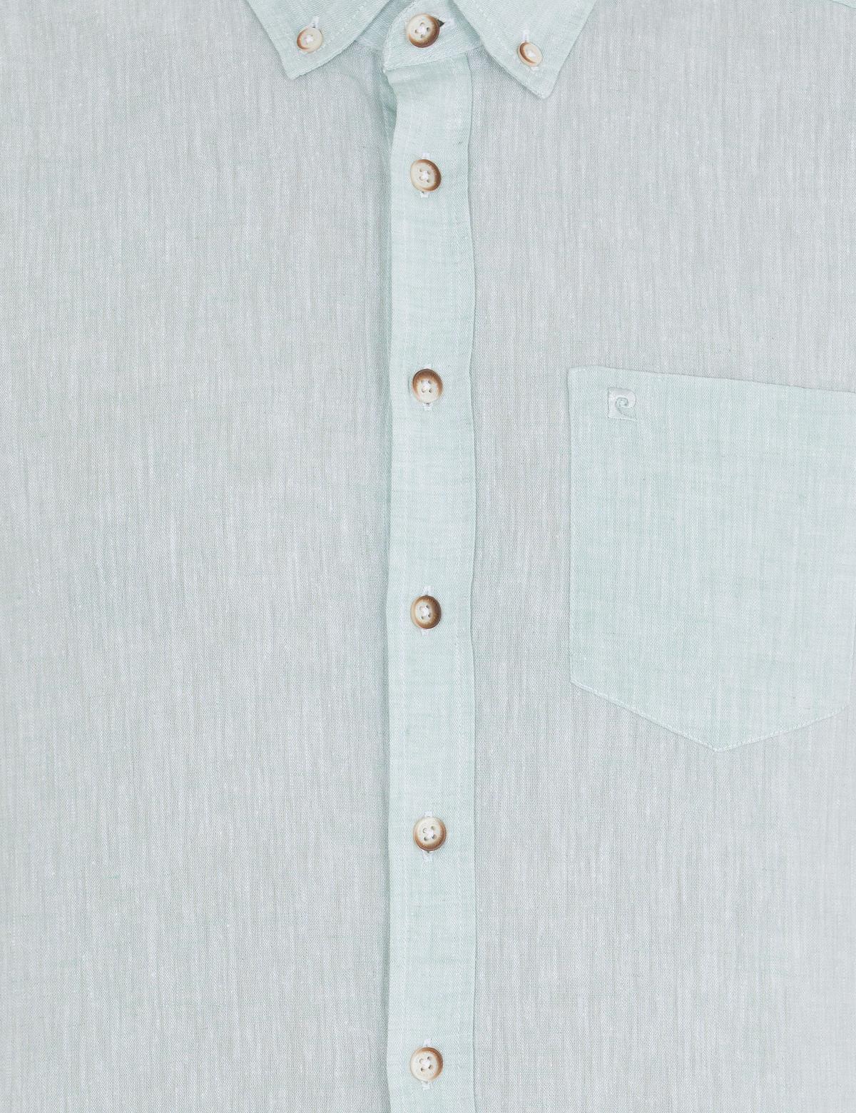 Yeşil Keten Karışımlı Regular Fit Kısa Kollu Gömlek - 50265118062