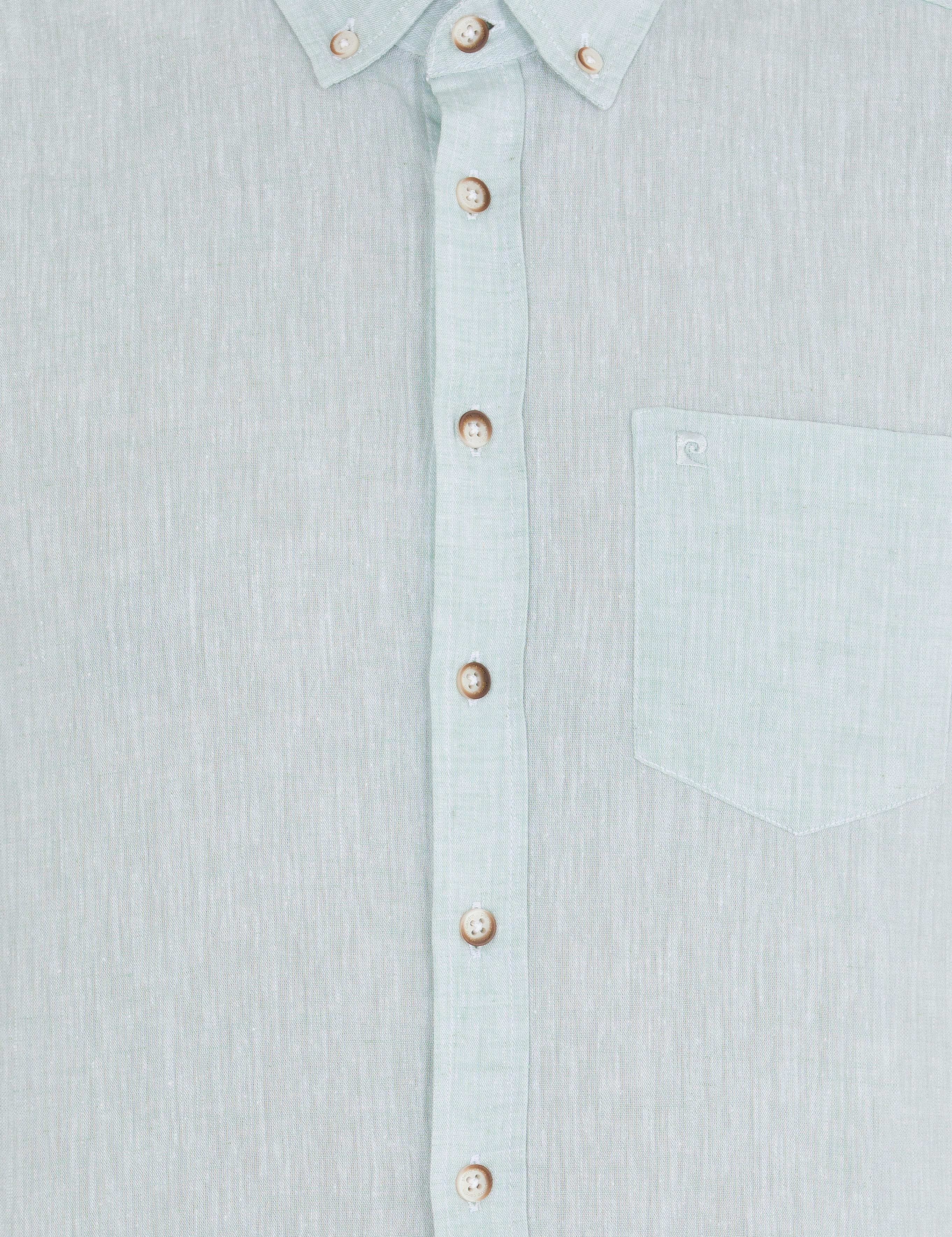 Yeşil Keten Karışımlı Regular Fit Kısa Kollu Gömlek