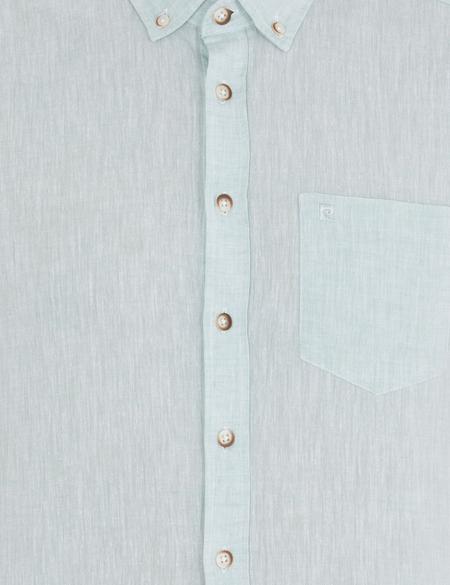 Yeşil Keten Karışımlı Regular Fit Kısa Kollu Gömlek - 50265118062