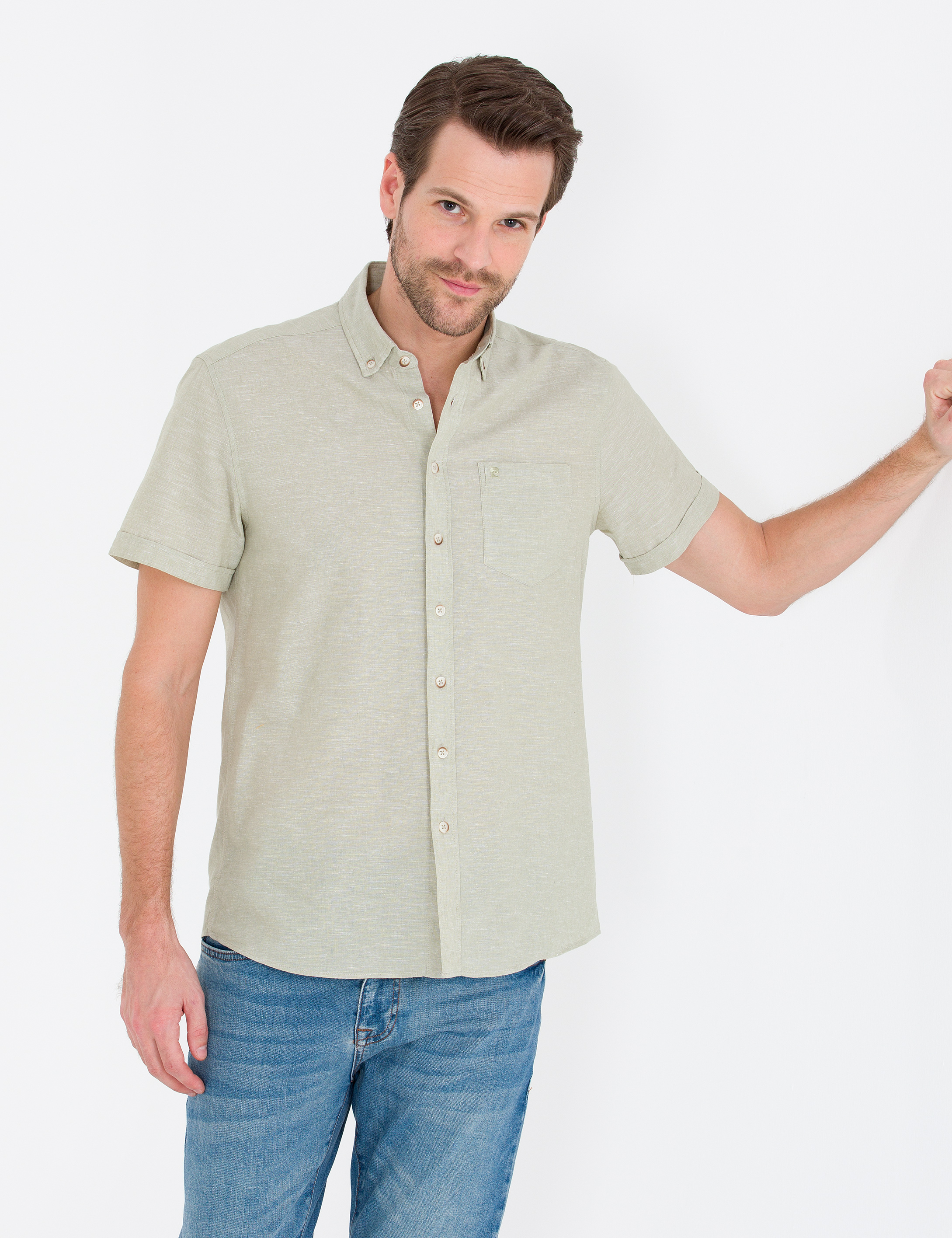 Pierre Cardin Haki Regular Fit Kısa Kollu Gömlek görsel 2