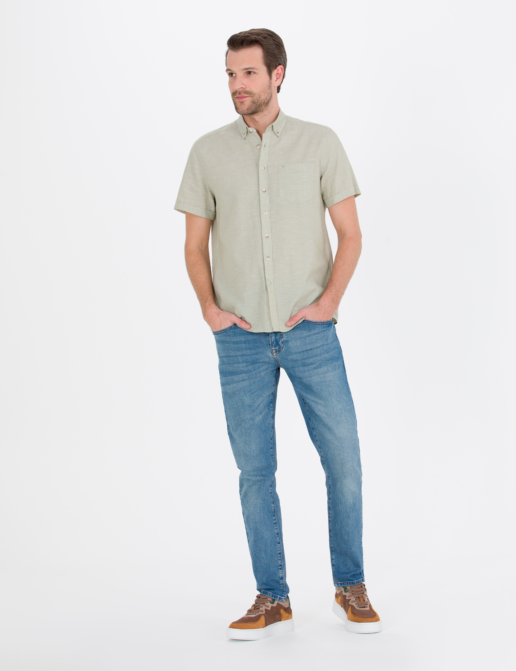 Pierre Cardin Haki Regular Fit Kısa Kollu Gömlek görsel 4