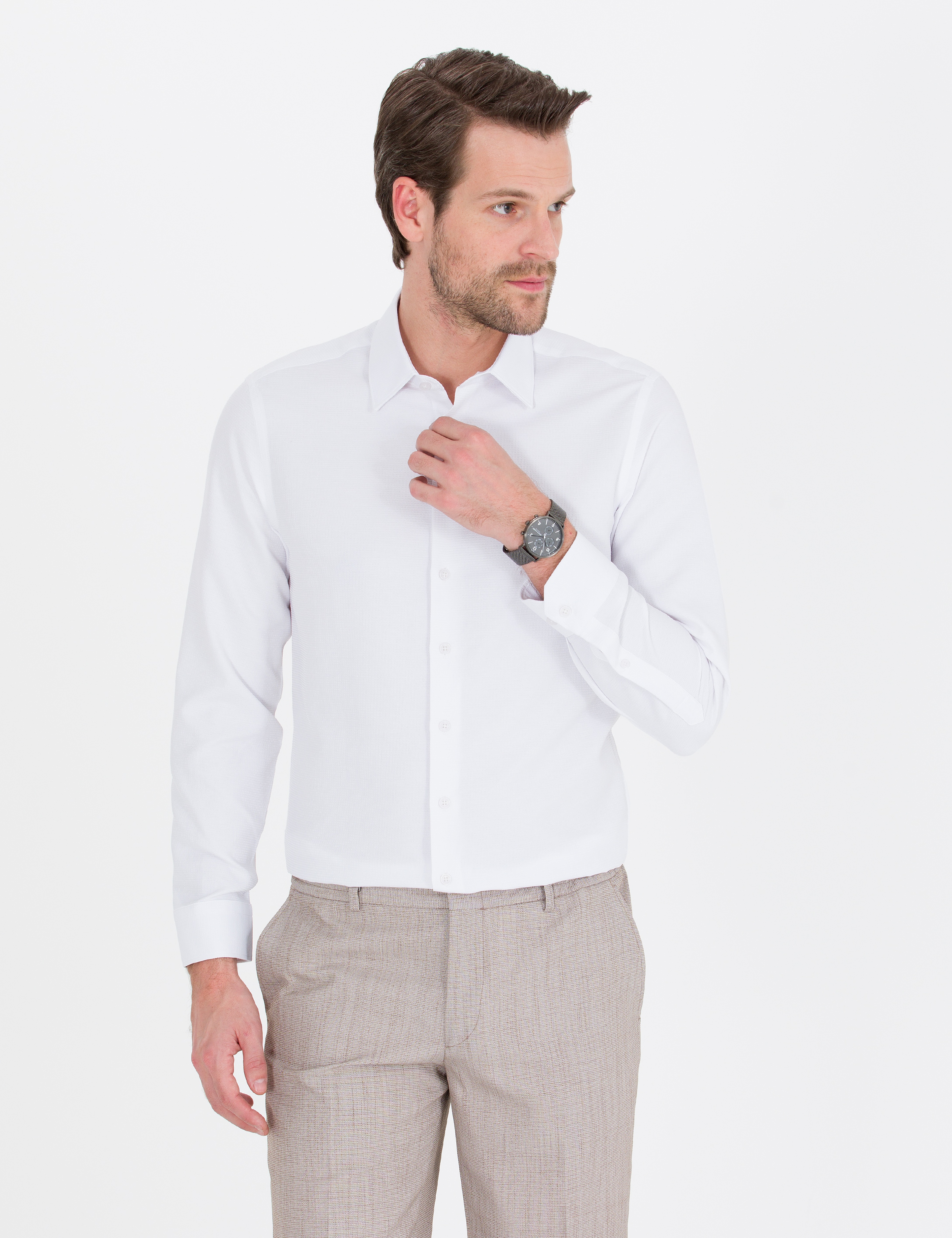 Beyaz Slim Fit Uzun Kollu Gömlek - Image 3