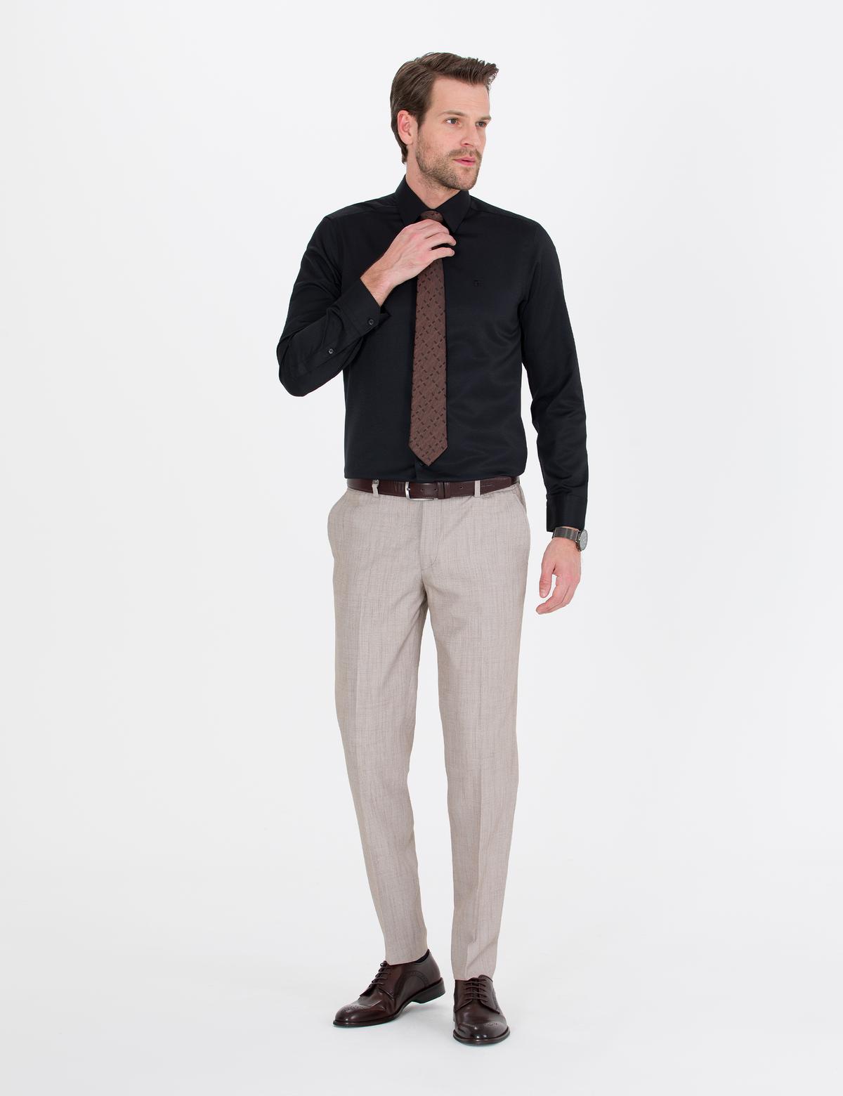 Siyah Slim Fit Uzun Kollu Klasik Gömlek - 50268187015