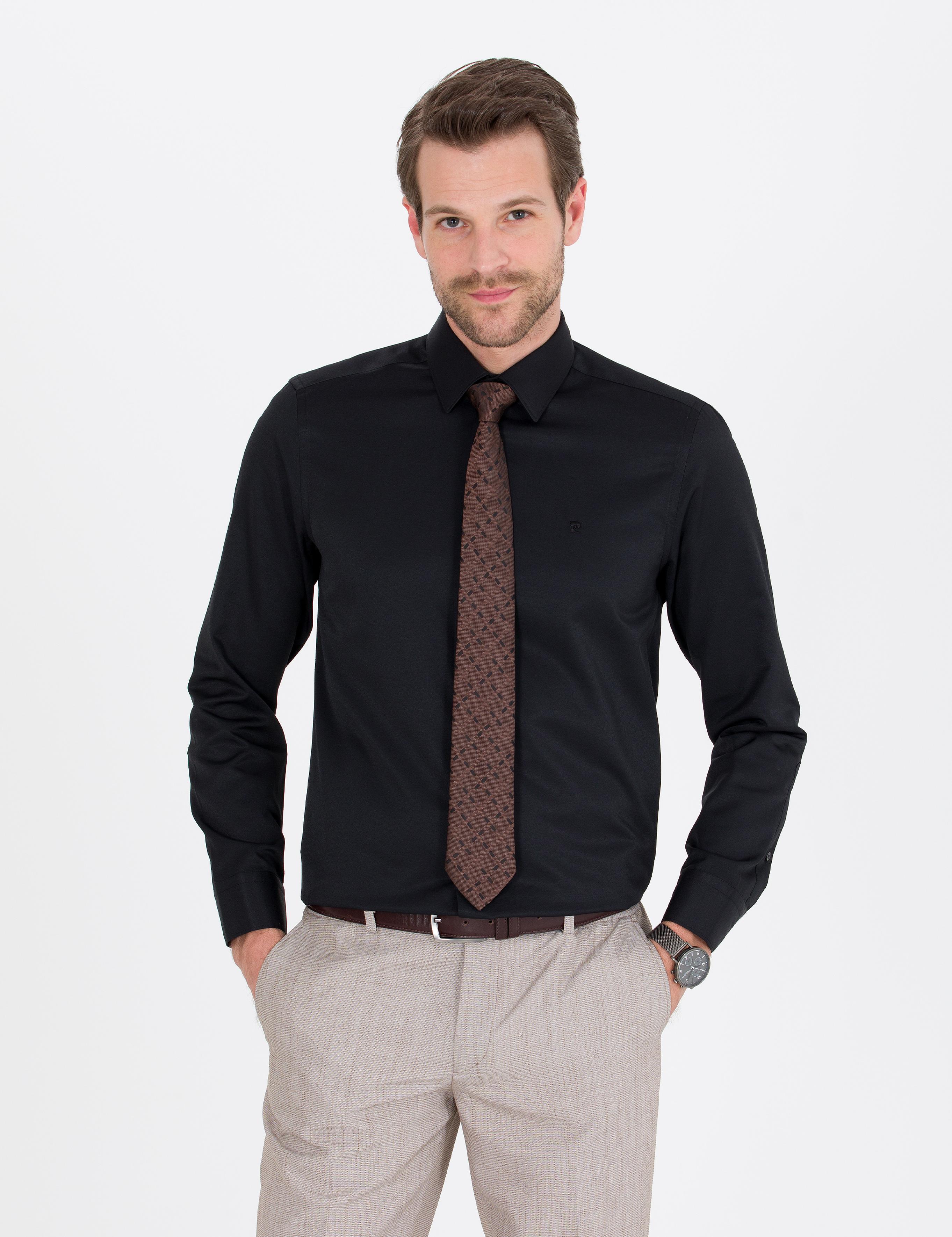 Siyah Slim Fit Uzun Kollu Klasik Gömlek