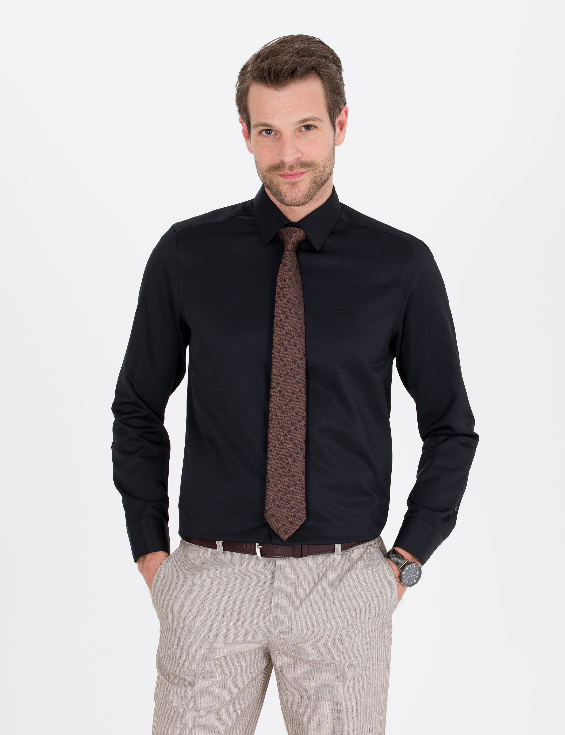 Siyah Slim Fit Uzun Kollu Klasik Gömlek