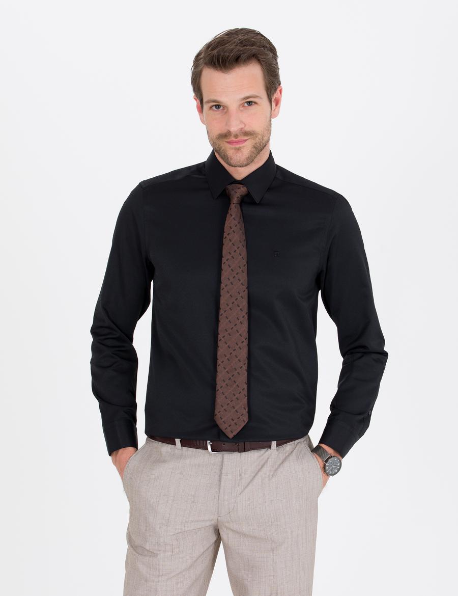 Siyah Slim Fit Uzun Kollu Klasik Gömlek