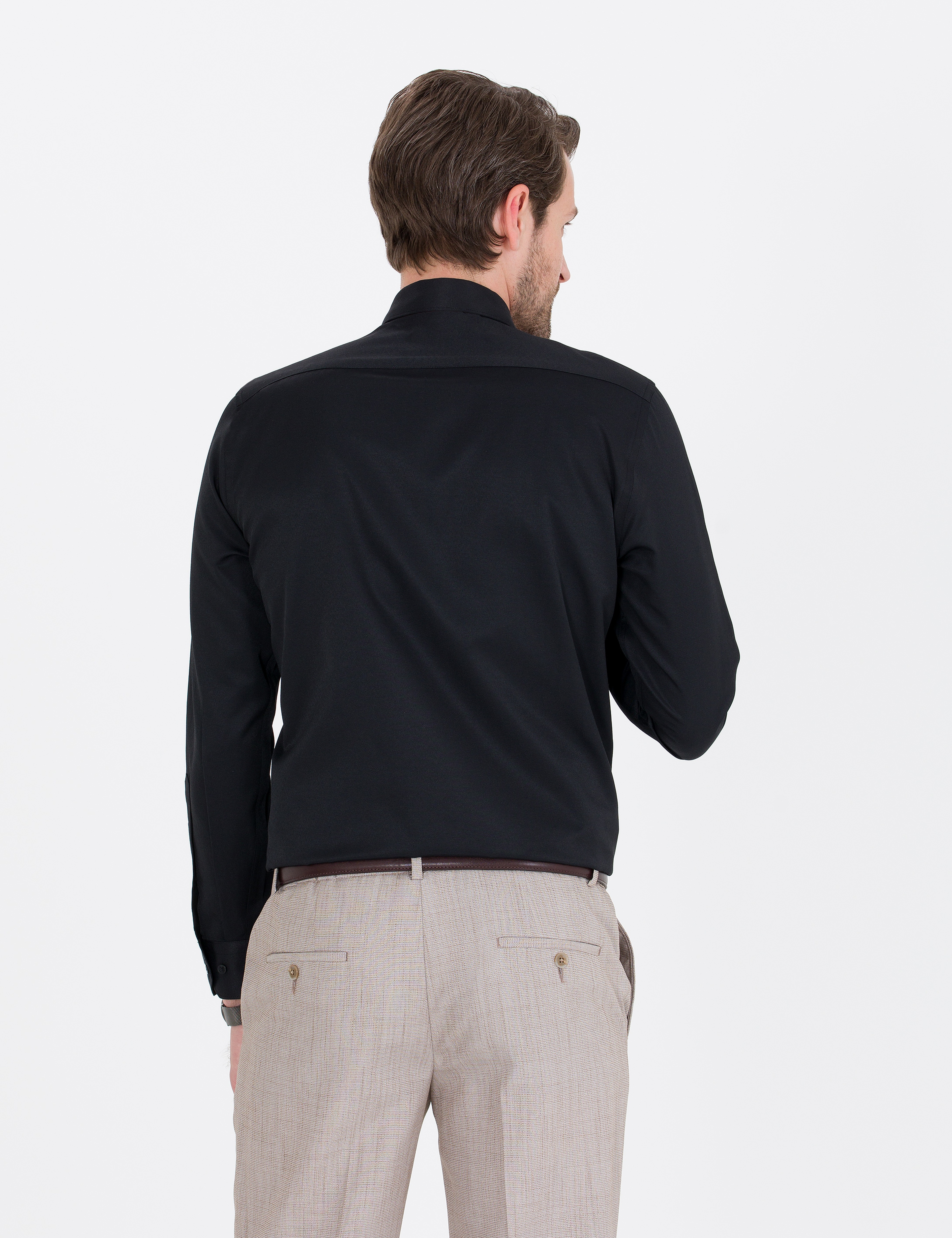 Siyah Slim Fit Uzun Kollu Klasik Gömlek - Image 5