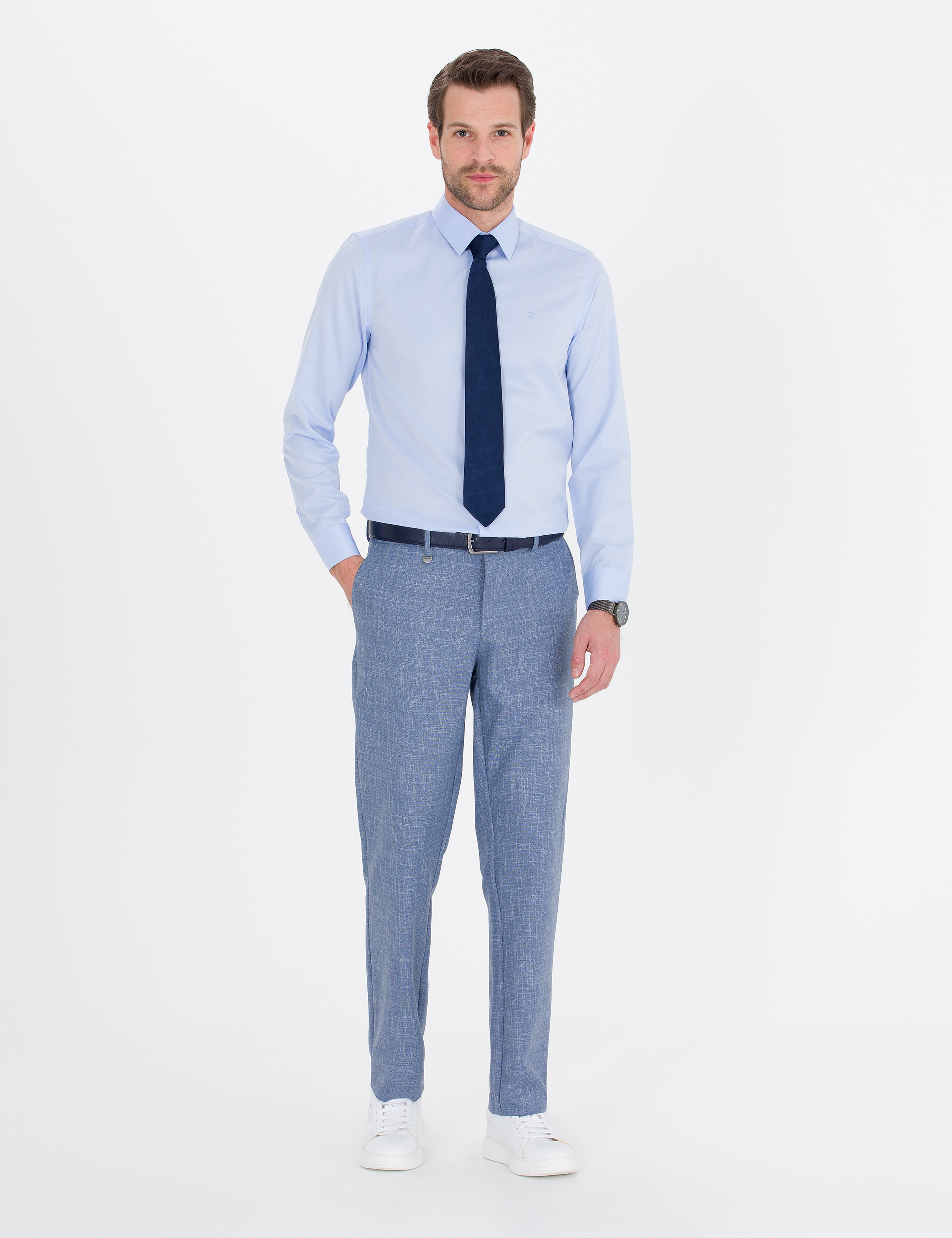 Açık Mavi Slim Fit Uzun Kollu Klasik Gömlek