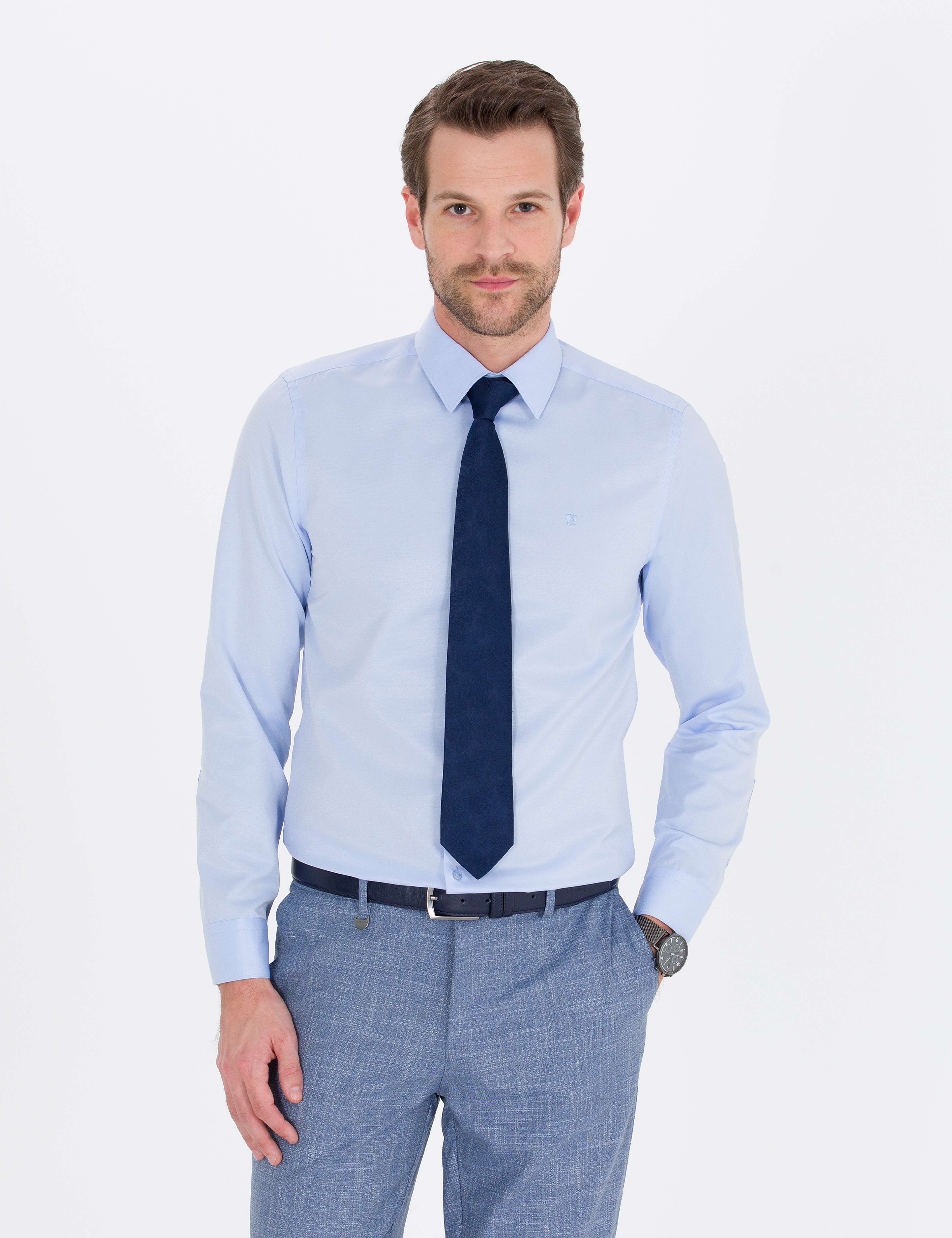 Açık Mavi Slim Fit Uzun Kollu Klasik Gömlek - Image 1