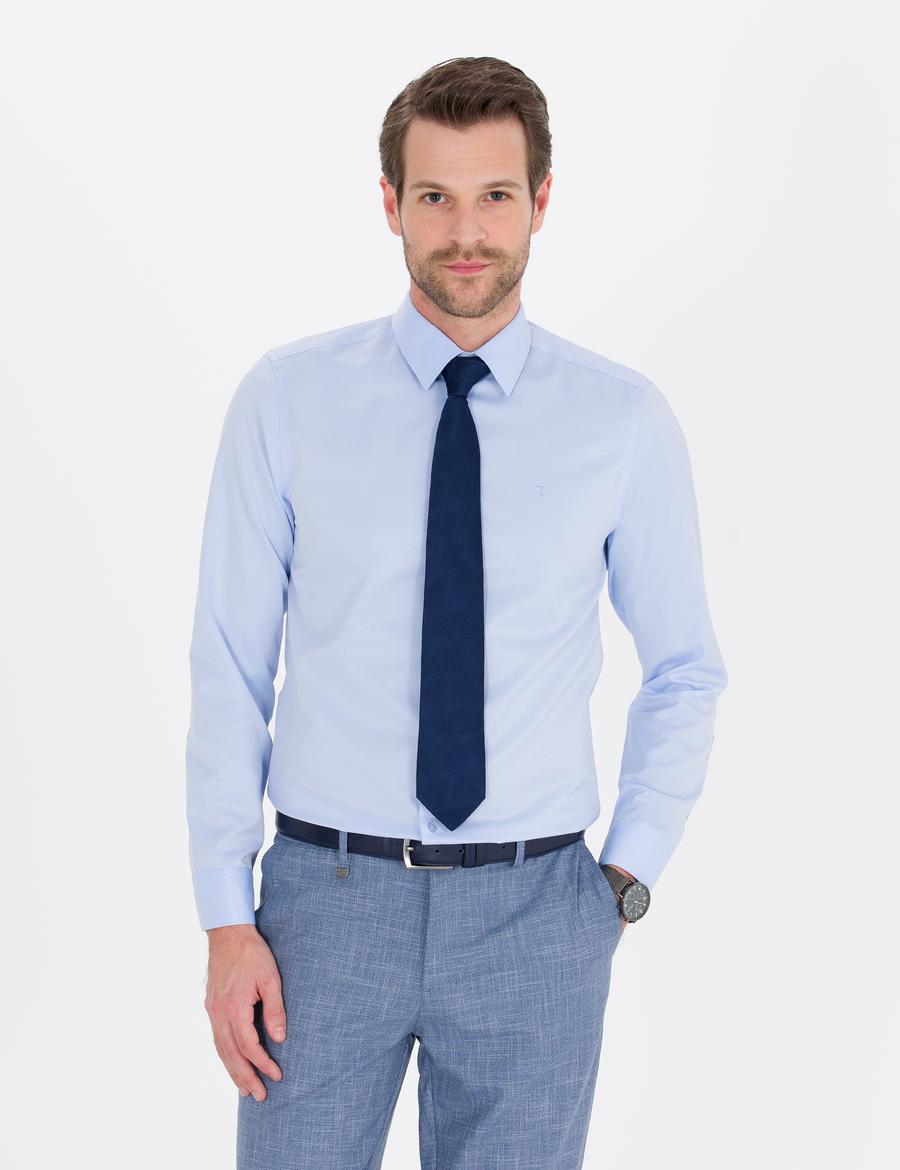 Açık Mavi Slim Fit Uzun Kollu Klasik Gömlek