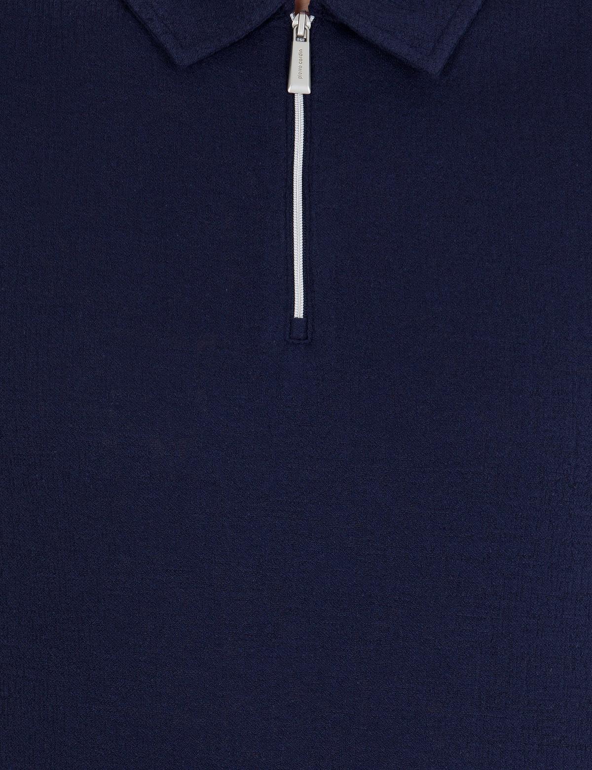 Lacivert Slim Fit Fermuarlı Polo Yaka Tişört - 50265228011