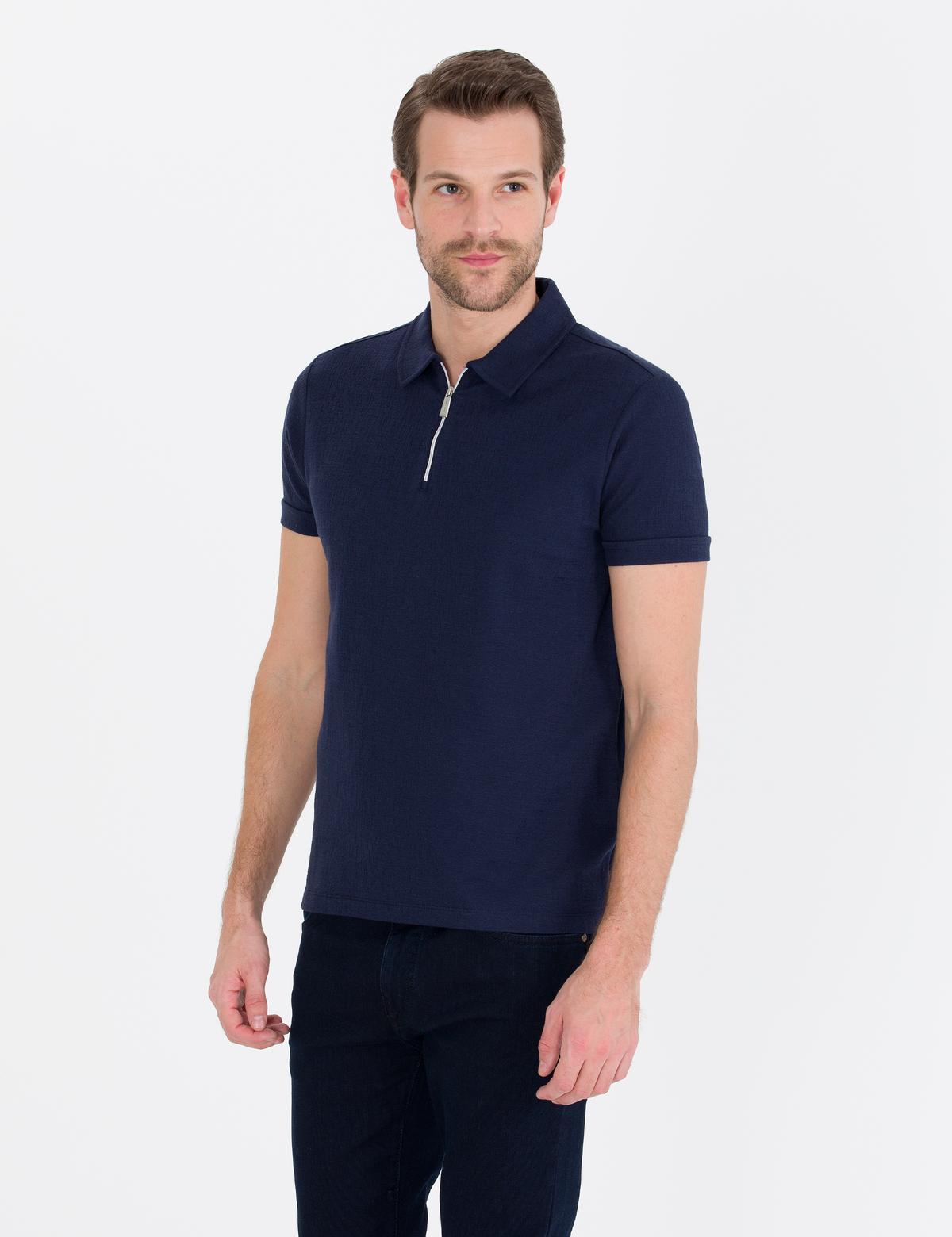 Lacivert Slim Fit Fermuarlı Polo Yaka Tişört