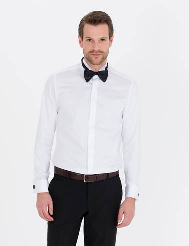Beyaz Slim Fit Smokin Gömlek